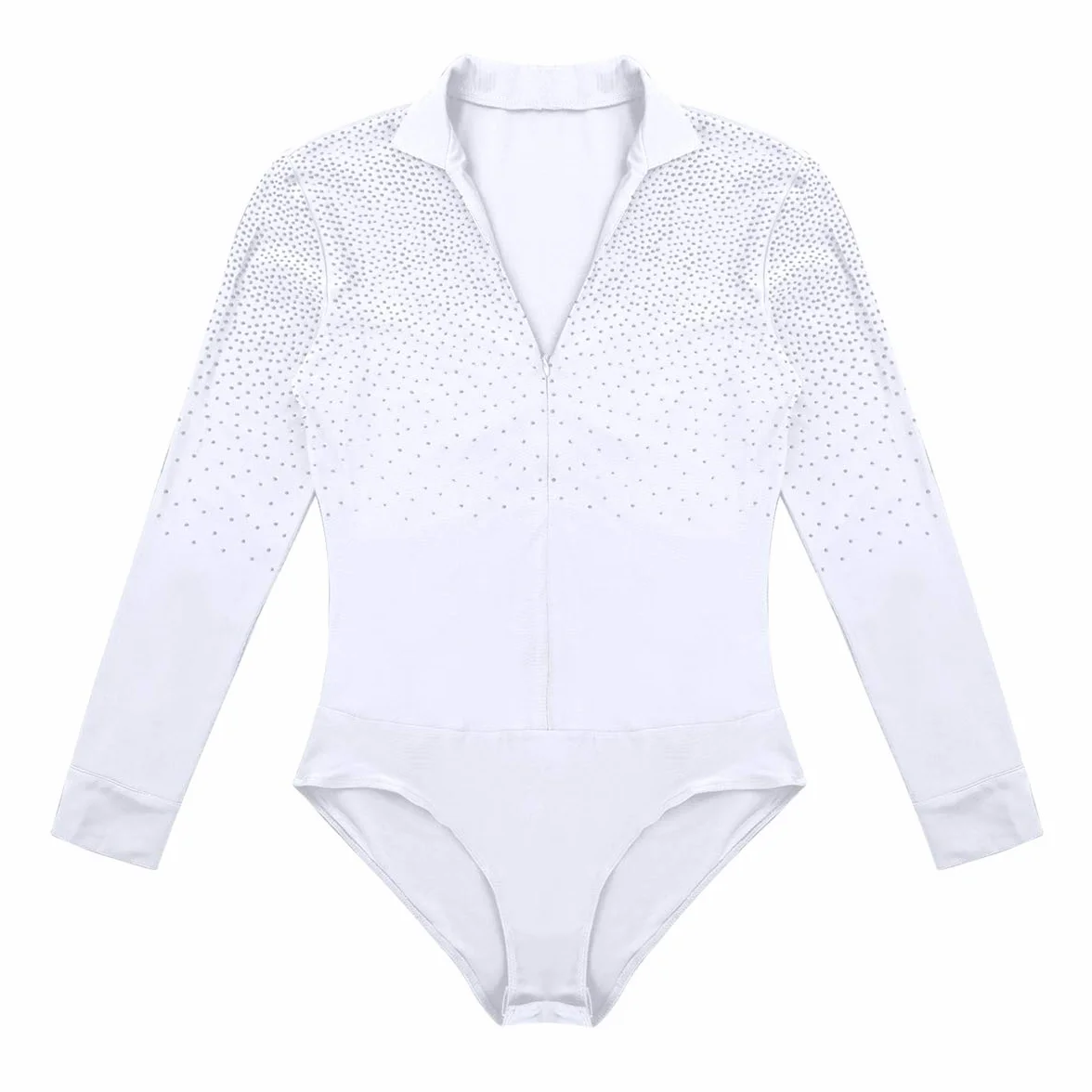 Hombre Camisa de Danza Latina Tango Body Baile Manga Larga Escote Cuello en V Diamantes Brillante Traje de Bailarina