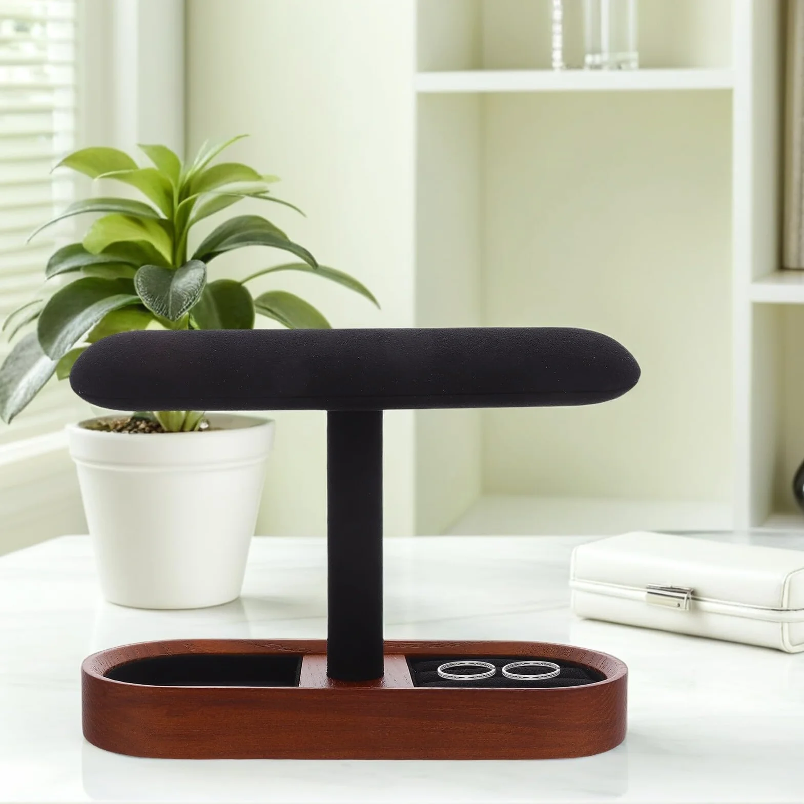 NUOBESTY Soporte de Madera Maciza T para Exhibición de Joyas Organizador Multifuncional para Pulseras Relojes y Brazaletes Diseño Rústico y Estable para Mostrador y Uso Personal