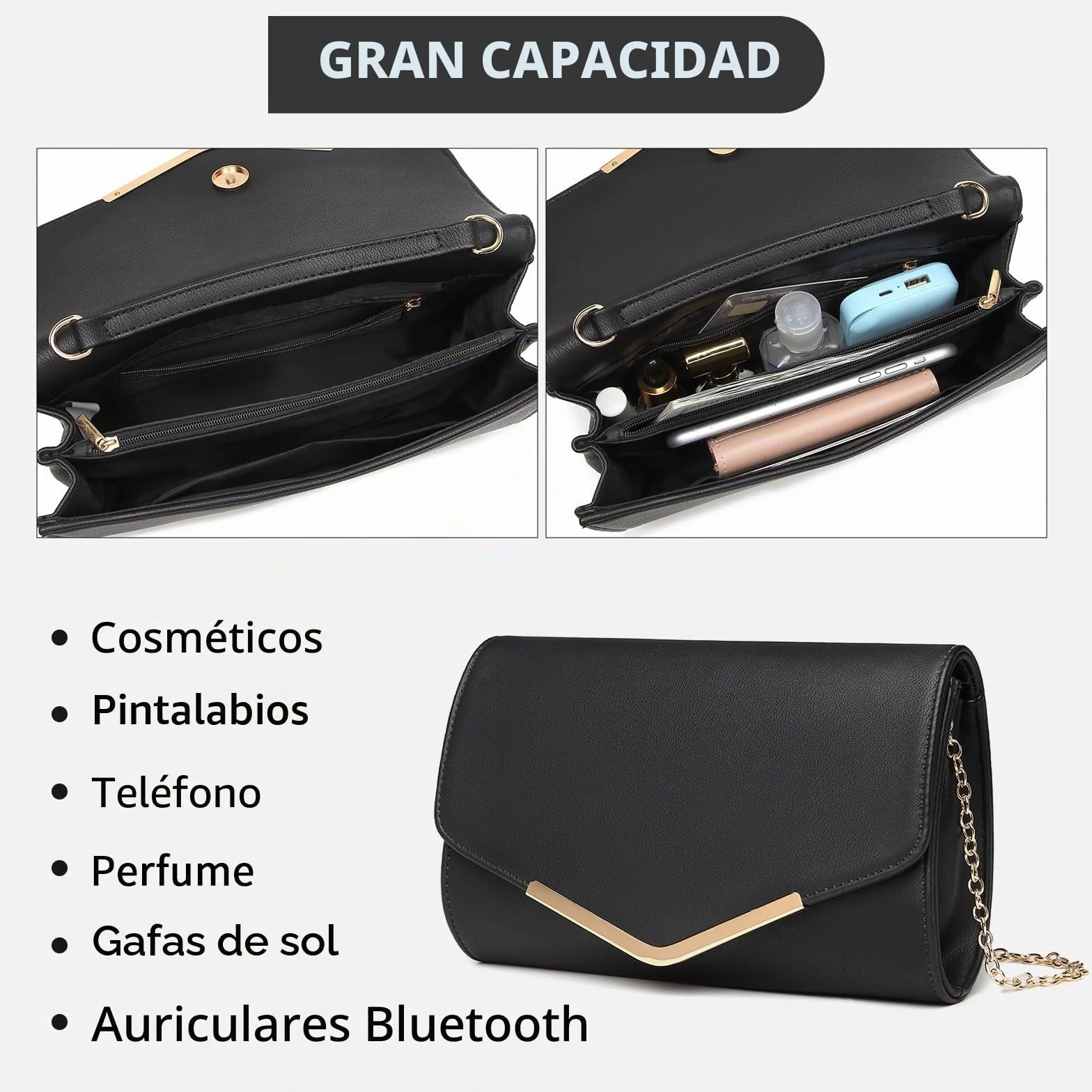Miss Lulu Bolso Mujer Bandolera Pequeño, Clutch para Fiesta - Ideal para Fiestas y Movilidad Diaria - Con Espacio Especial para Teléfono - Duradero y Estiloso
