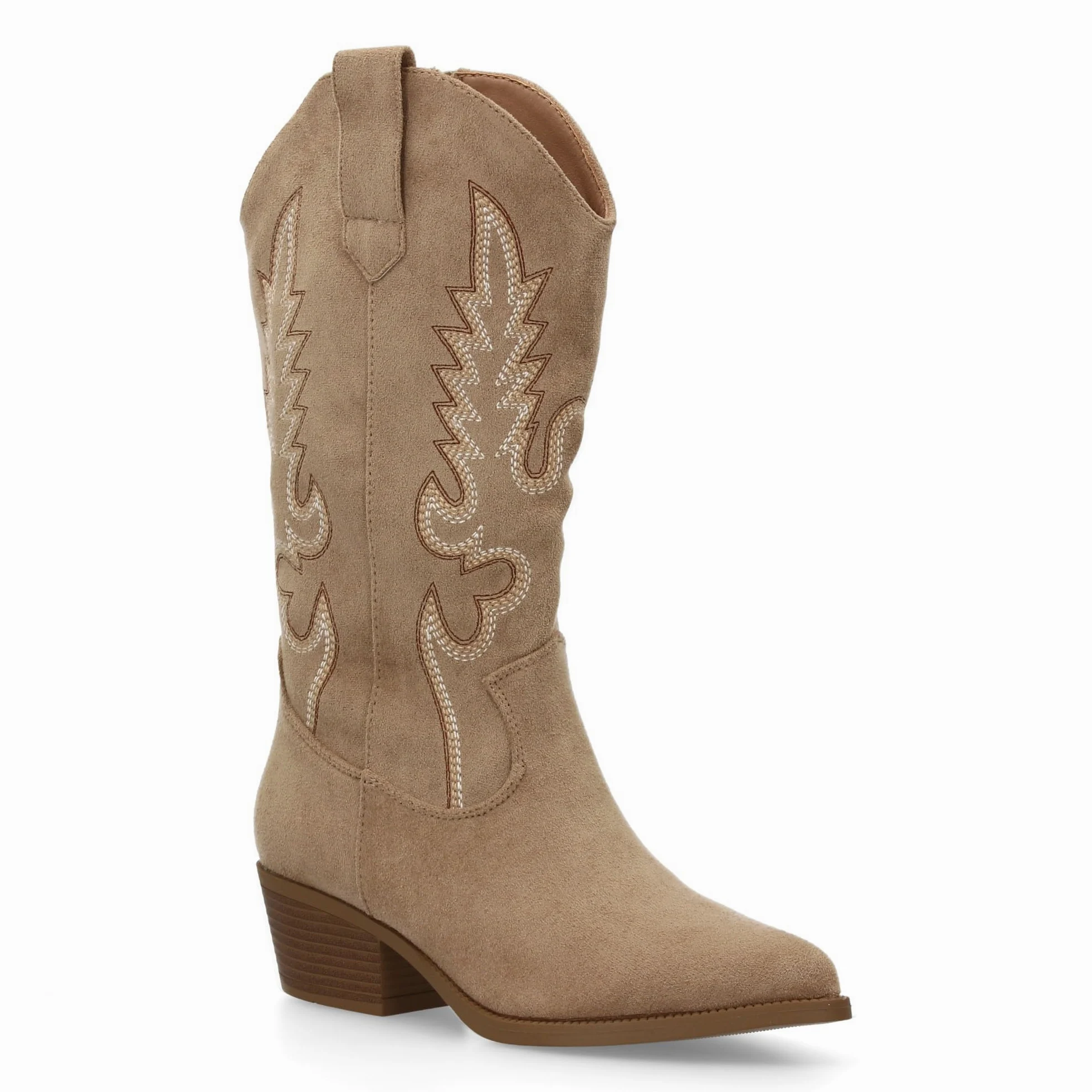 Botas de Mujer Estilo Cowboy, Tacon bajo, comodas y Elegantes. Diseno de Cana 32 cm Bordada Look Casual o de Fiesta, Ideales para Otono Invierno