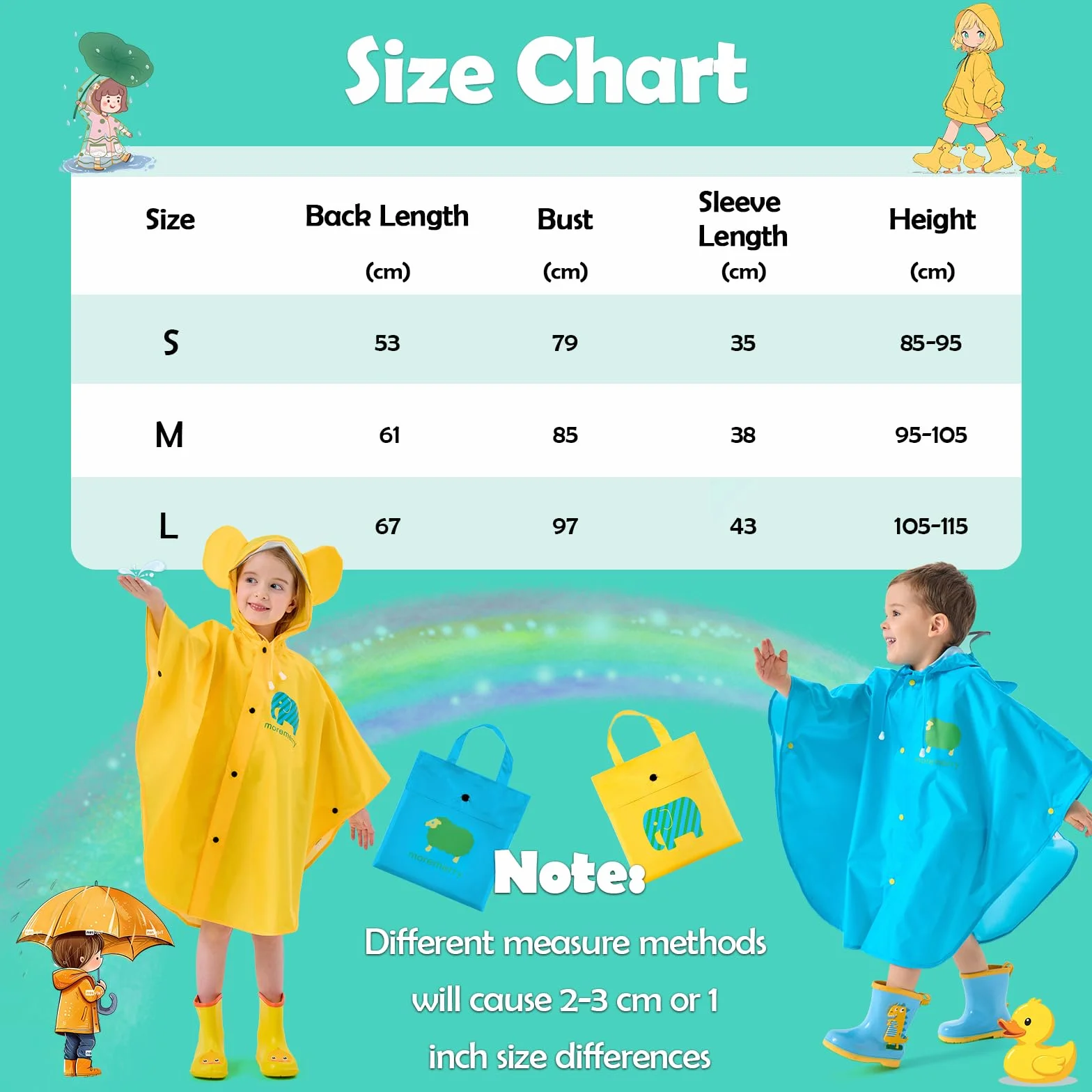 Chubasquero Niños Poncho Impermeable Capa de Lluvia Plegable Portátil con Bolsa Poncho Infantil Lluvia Chubasquero Impermeable y Transpirable