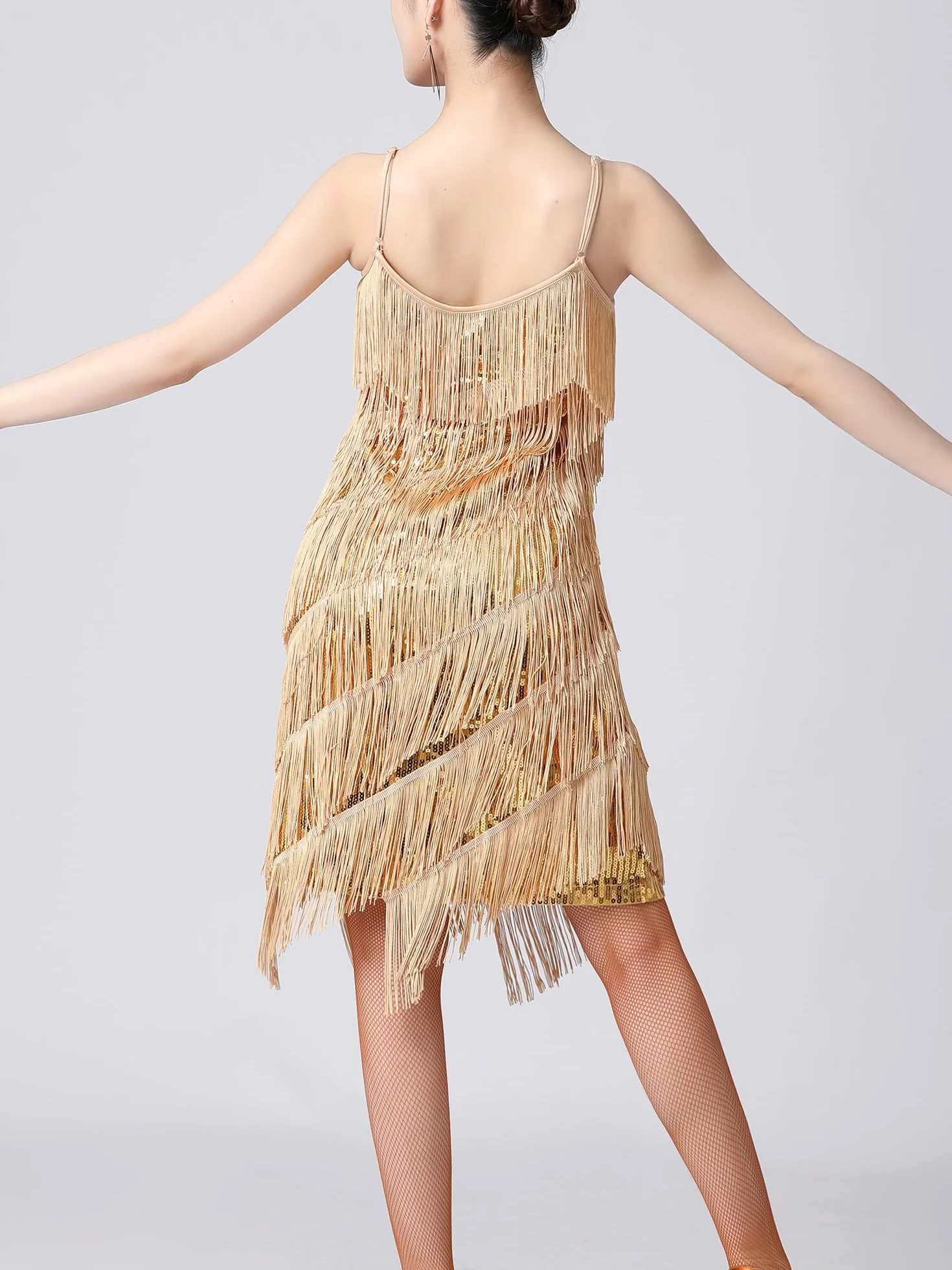 inhzoy Vestido de Baile Latino Lentejuelas para Mujer Vestido Flapper con Flecos de Lentejuelas Salsa Tango Salón de Baile Traje de Samba Chacha Disfraz Fiesta Dancewear