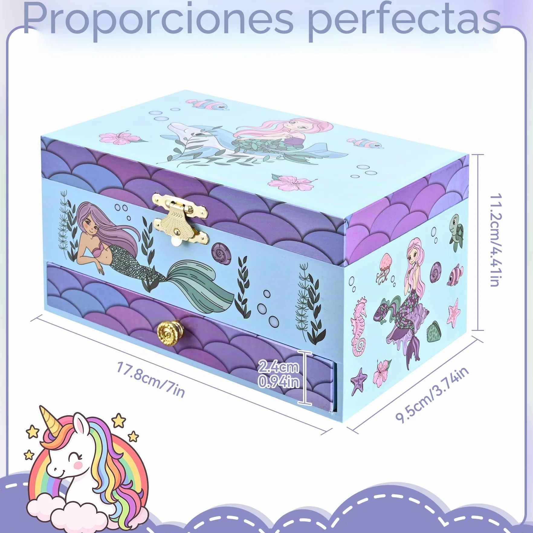 Joyero Musical Sirena para Niñas con Sirena Giratoria y Espejo - Regalo Cumpleaños Navidad 3-10 años Violeta