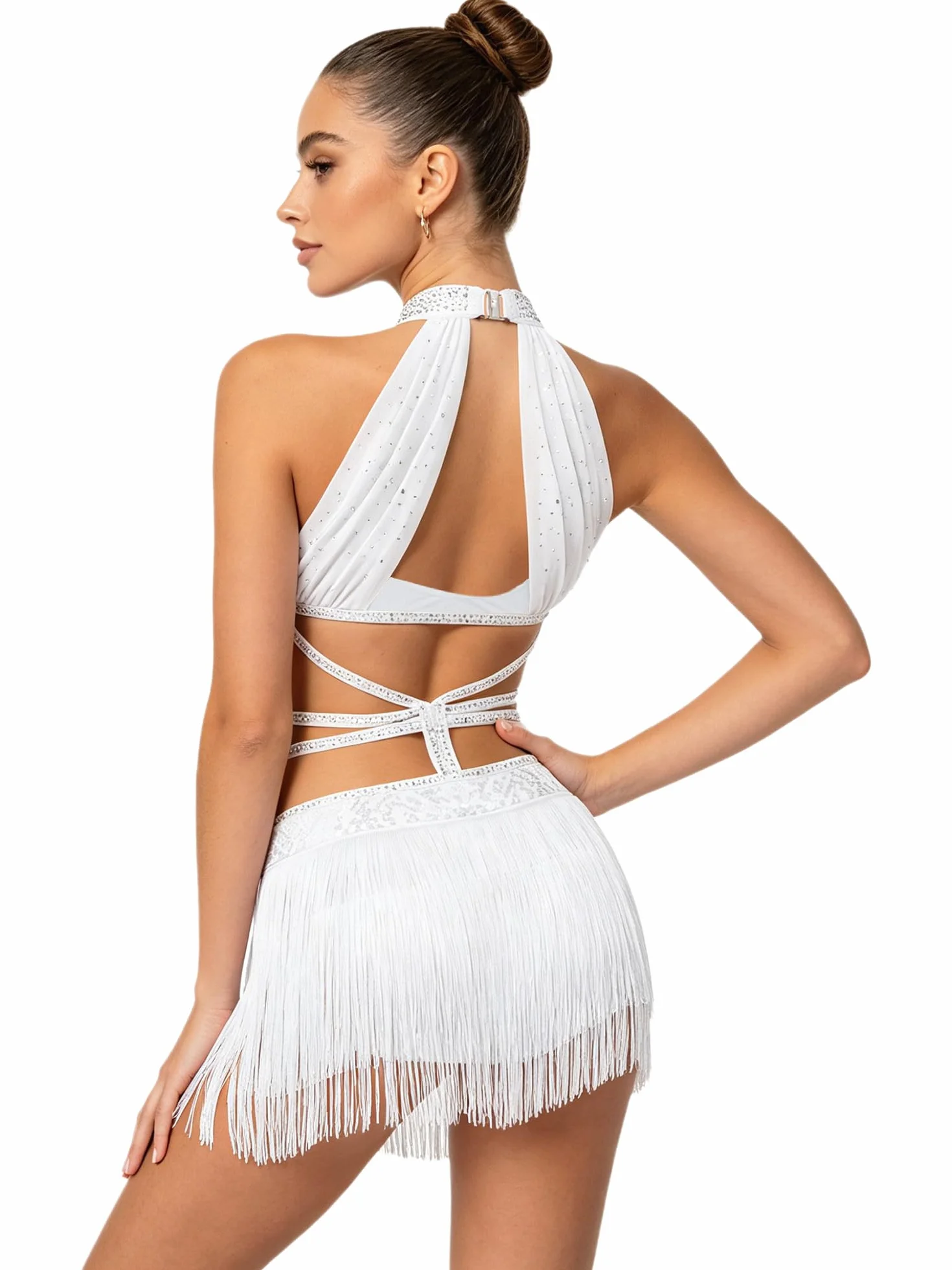 renvena Mujer Vestido De Baile Latino para Mujeres Sin Mangas Y con Corte En La Espalda Flamenco