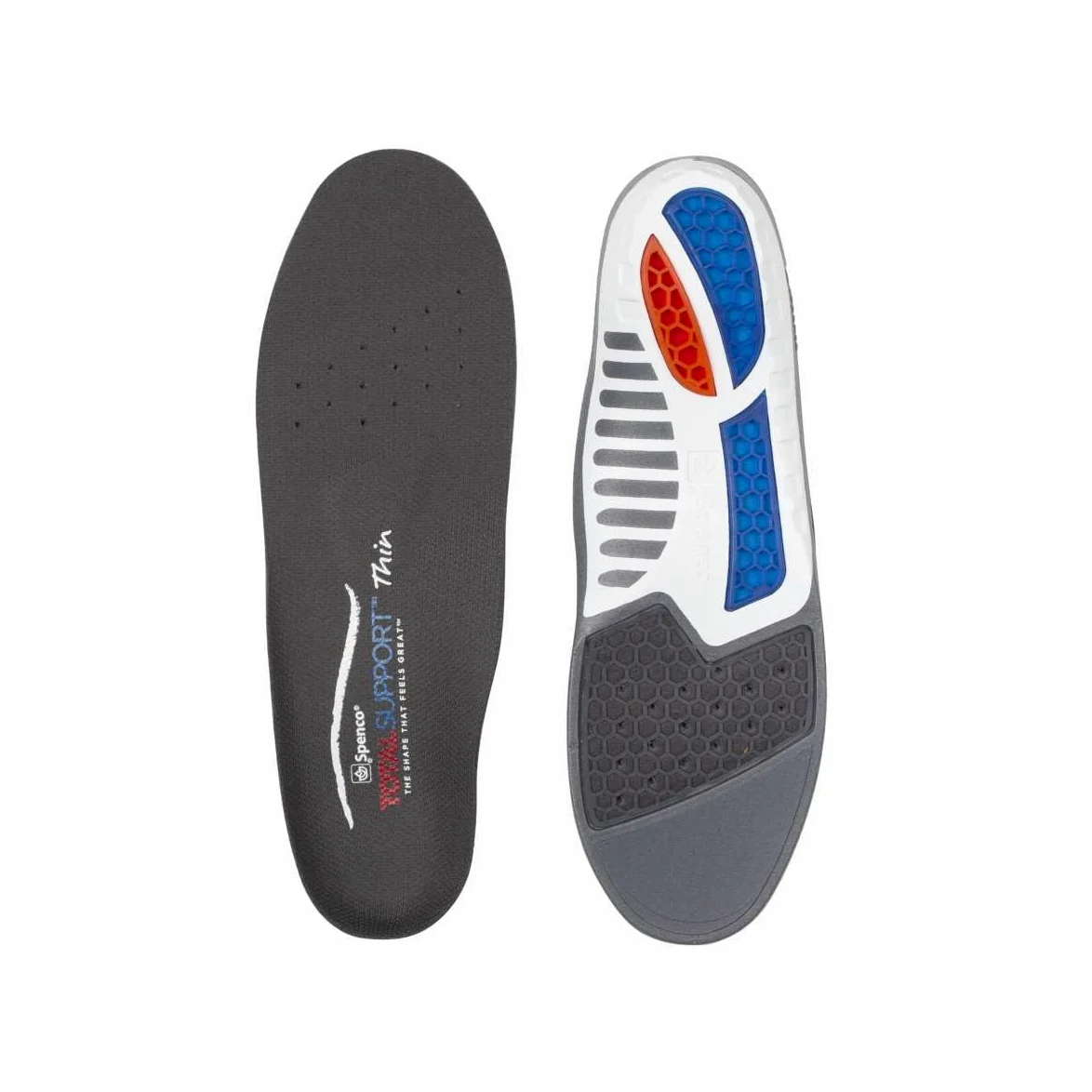 Spenco TOTALSUPPORT THIN 36-38 Plantillas/Cómodas, Blanco (Weiß), Talla Unica | Negro, EU 36-38; soporte de arco reducido, copa de talón profunda, estabilidad y amortiguación – para running y entrenamiento