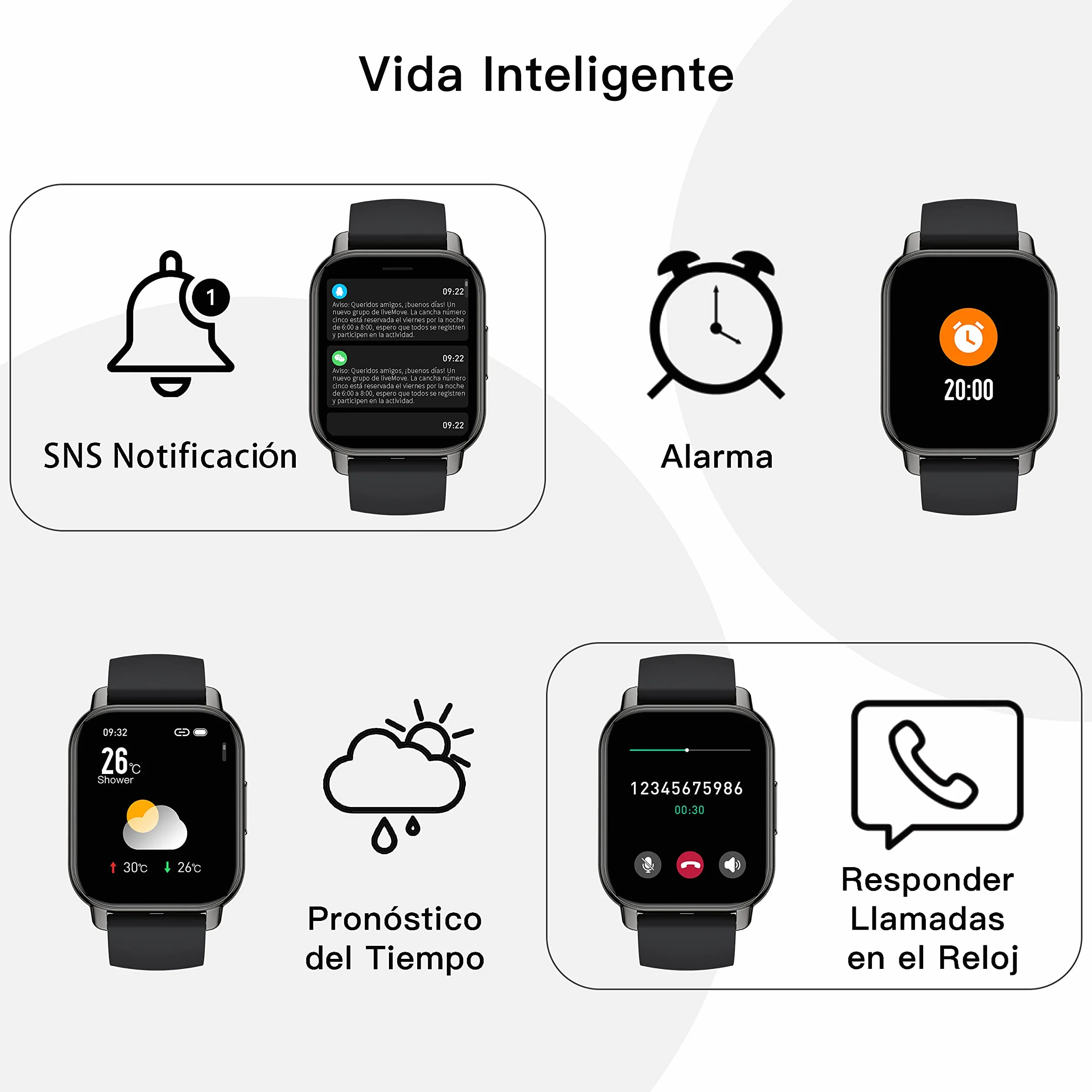 Popglory Reloj Inteligente Hombre con Llamadas y Asistente Voz, 1,85'' Smartwatch 2 Correas, Pulsera Actividad Presión Arterial Ritmo Cardíaco Oxígeno Sanguíneo, para Mujer Hombre Android iOS