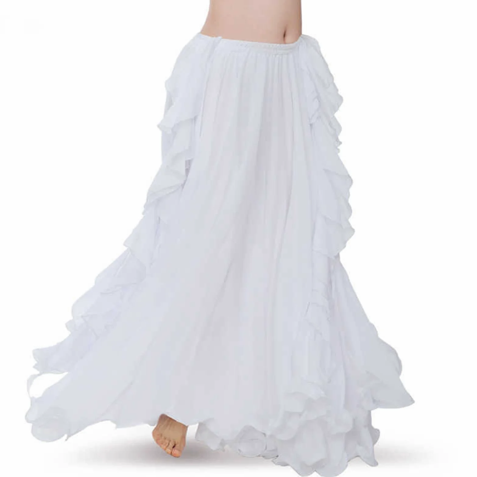 Faldas Danza Vientre Oriental De Cintura Alta para Mujer Falda De Medio Cuerpo De Gasa con Aberturas Dobles Ropa Baile De Práctica Gran Columpio Traje Danza Vientre Accesorios Falda