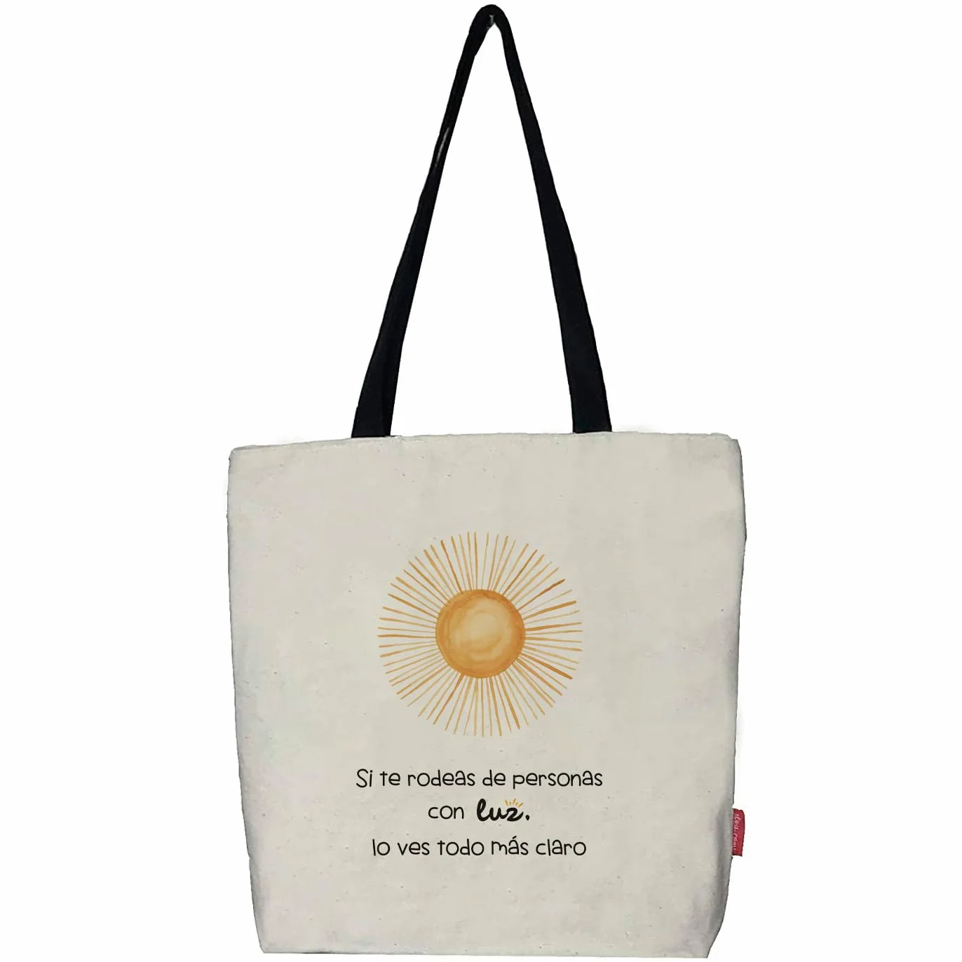 Hello-Bags. Bolso Tote bag con cremallera, forro y bolsillo interior. Exterior: Algodón 100%. Incluye sobre kraft de regalo. Modelo "SI TE RODEAS". Color: Crudo/Negro. Medidas: 37x 38 cm.