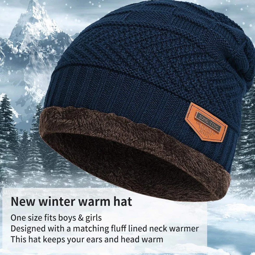 Gorro y Bufanda Niño, Conjunto Gorro y Bufanda de Punto 2 en 1, Gorro y Bufanda de Invierno con Forro Polar para Niños y Niñas