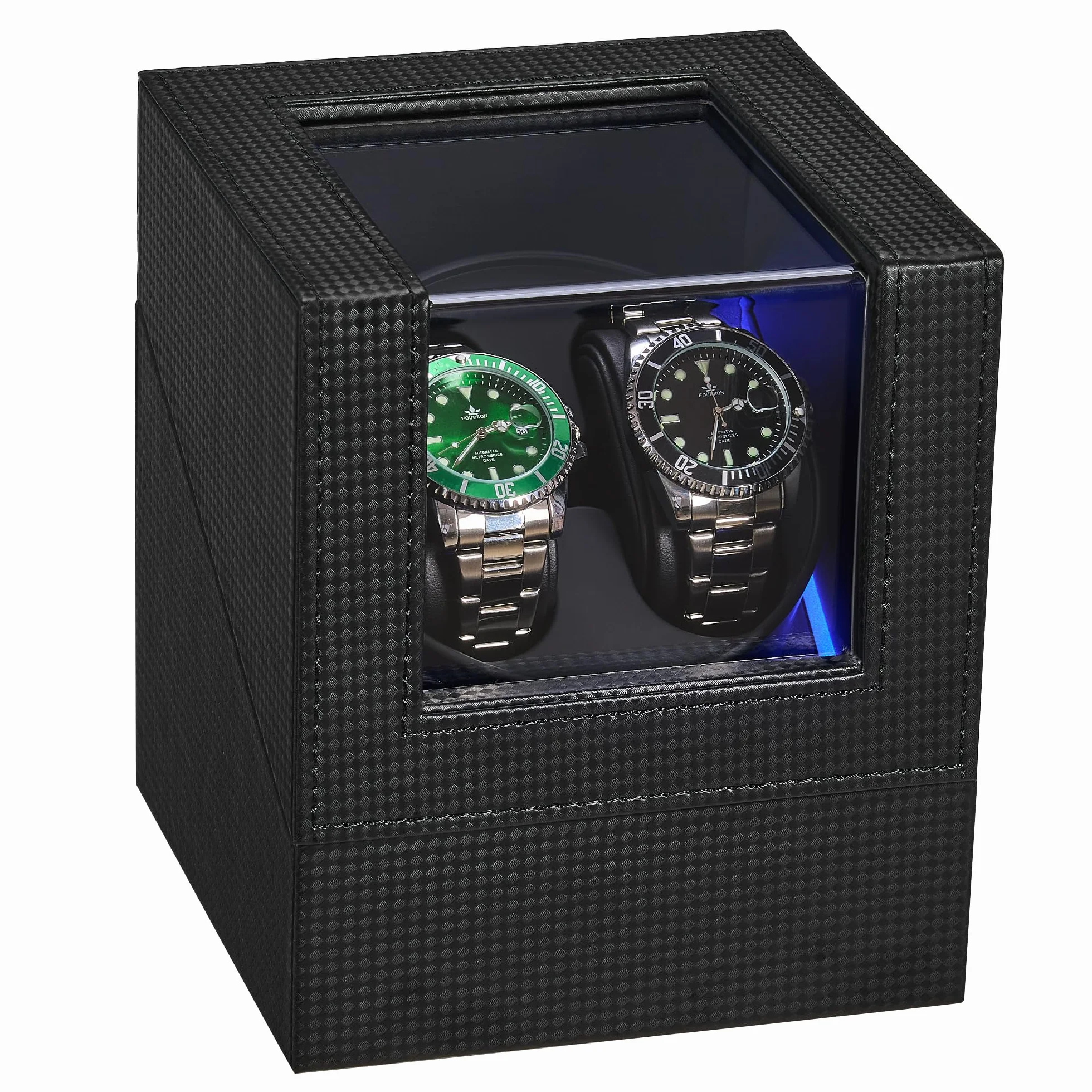 ANWBROAD Enrollador para Relojes Automáticos Caja Giratoria para 2 Relojes Súper Silencioso Retroiluminación LED Watch Winder de Lujo 5 Modos JWW001B