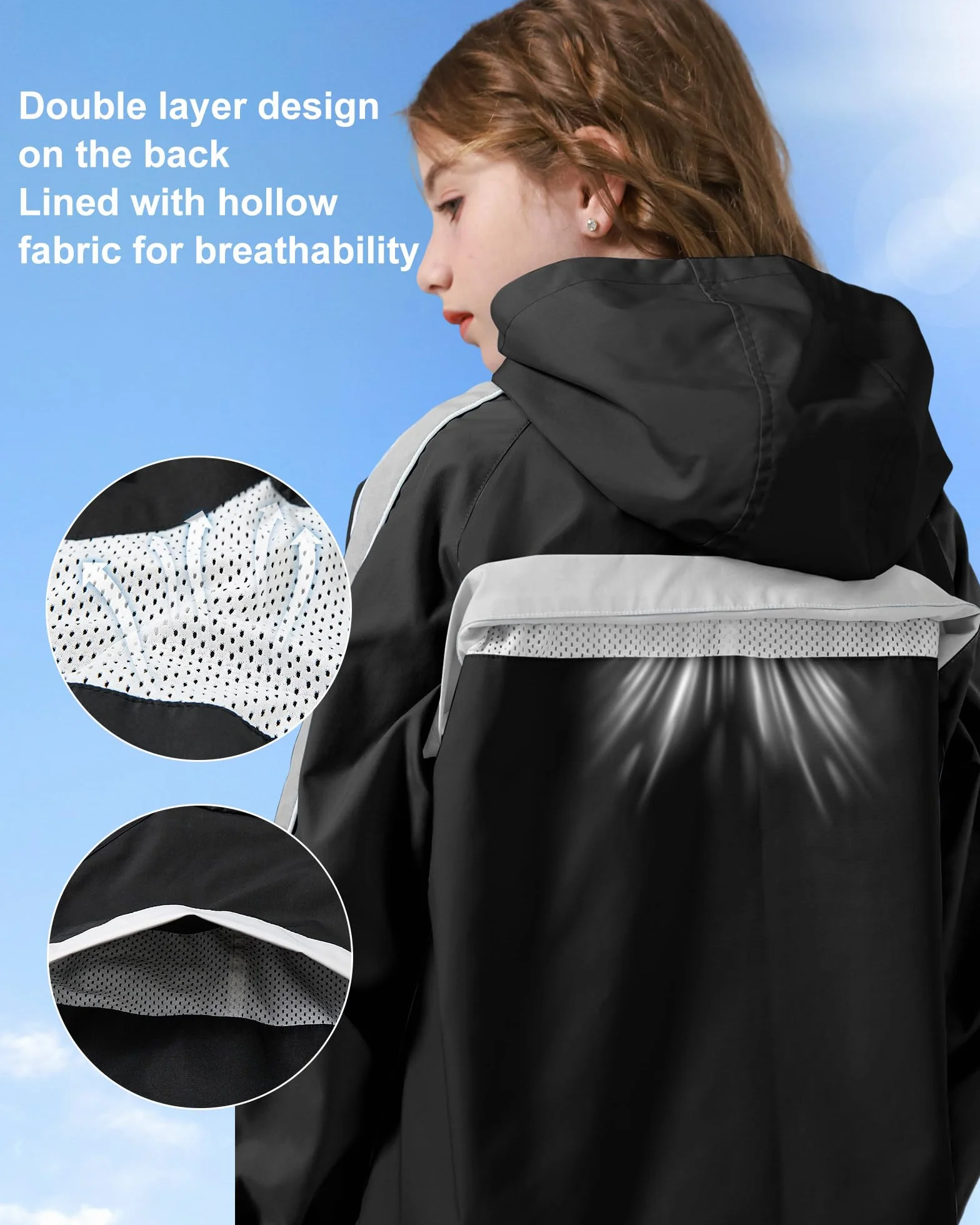 Rolanko Chaqueta Impermeable con Capucha para Niñas, Chaqueta Cortavientos Ligera con Cremallera para Niños