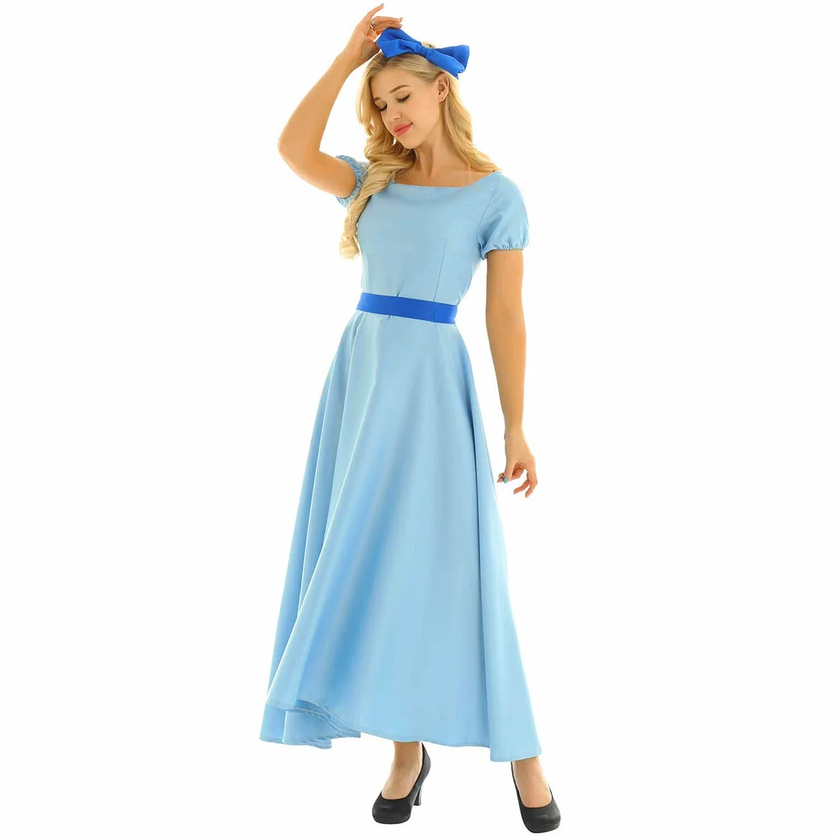 Mujer Disfraz Princesa Wendy Vestido Azul Largo Diadema Fiesta