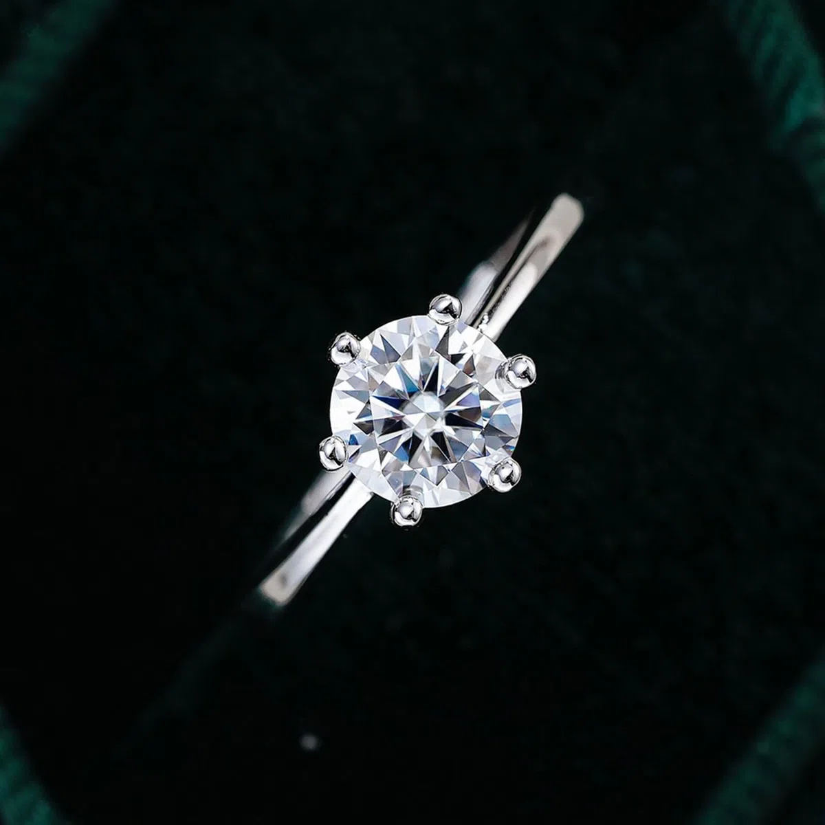 Anillos de mujer de oro blanco, anillos de boda de oro auténtico con moissanite de 1 ct solitario