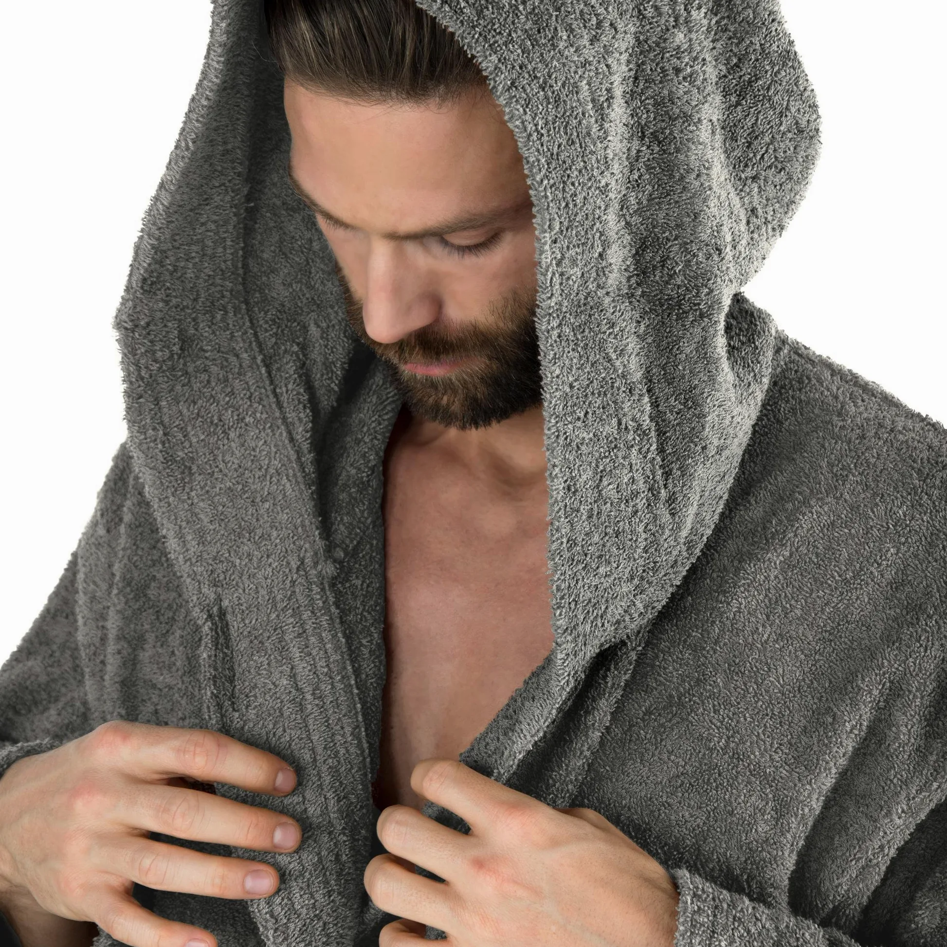 CelinaTex - Albornoz Unisex con Cuello Esmoquin o Capucha, Albornoz de algodón de Rizo para Sauna, Talla XL, Gris Oscuro