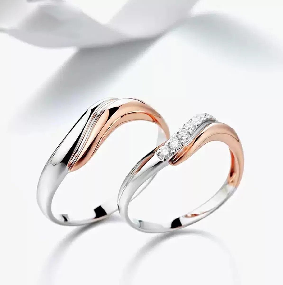Wycian Anillos Hombre Anillo Unico Oro Blanco de 9 Quilates Y Oro Rosa Polaco Talla 27 Sólido No Chapado Moda para Esposa Día de La Madre Joyas
