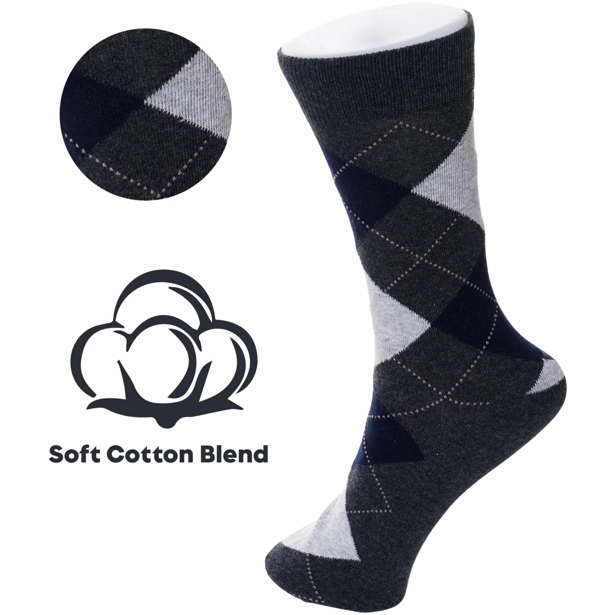 alpine swiss Calcetines de vestir de algodón para hombre, paquete de 6, tamaño de zapato de Argyle acanalado sólido
