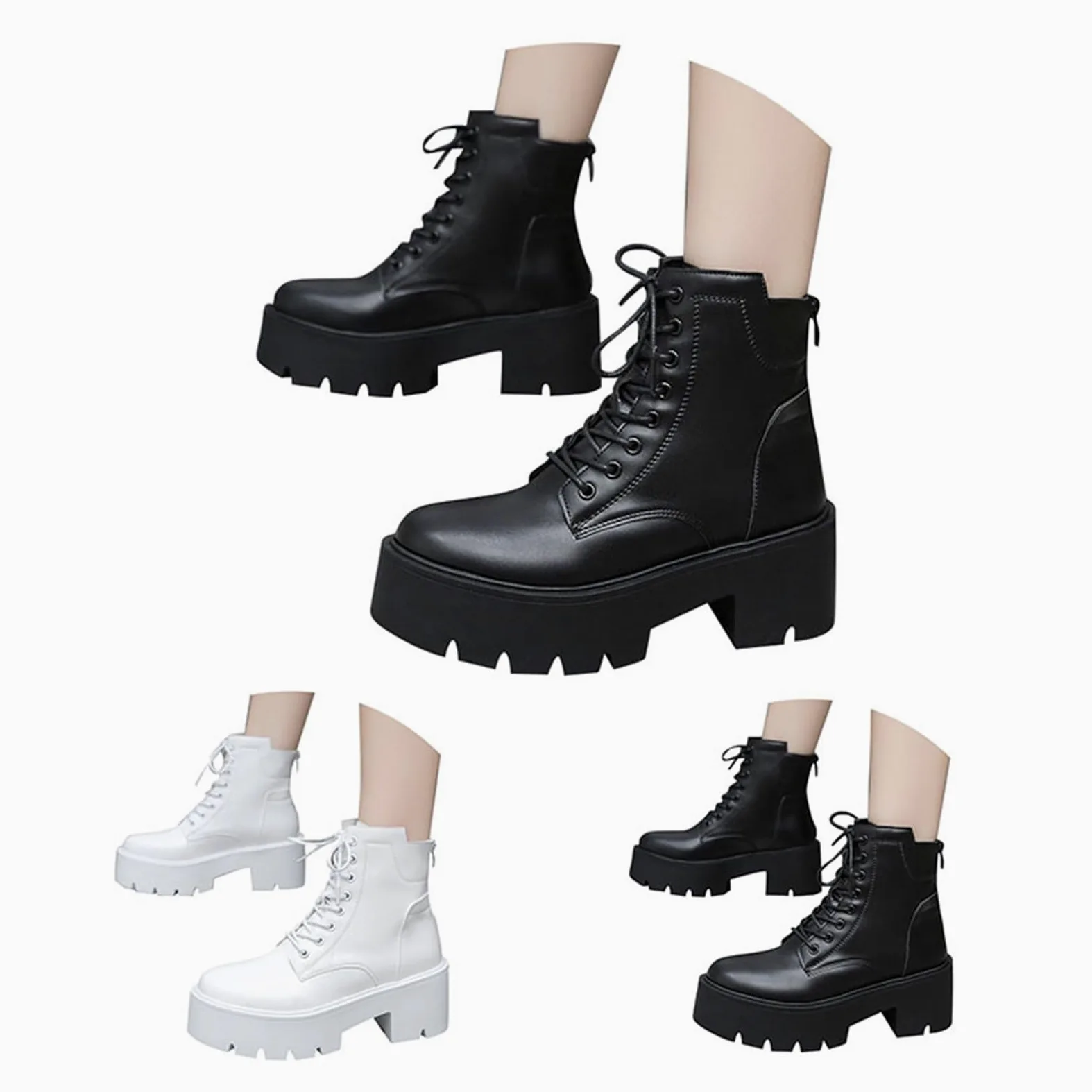 Genérico Botines Mujer Vestir con Cordones Plataforma Botas Punta Redonda Elegantes Zapatos Suaves Cómodas Caminar Bota Informales Antideslizantes Botin para Otoño Invierno Trabajo Paseo y Uso Diario
