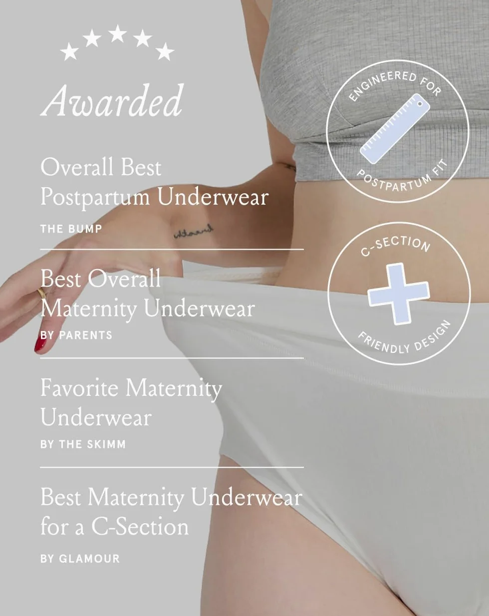 Bodily Panty integral, cintura alta para embarazo, recuperación posparto y sección C de TheBump's Best Postpartum Underwear., Negro/Tiza/Pizarra, S