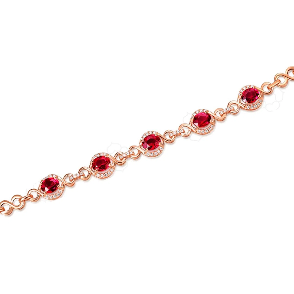Pulseras de Mujer Oro Rosa 9Kt / 14Kt / 18Kt, Oval con Rubí y Diamante, Cadena Extensible 16 CM + 5 CM, Pulsera de Mujer de Oro Rosa
