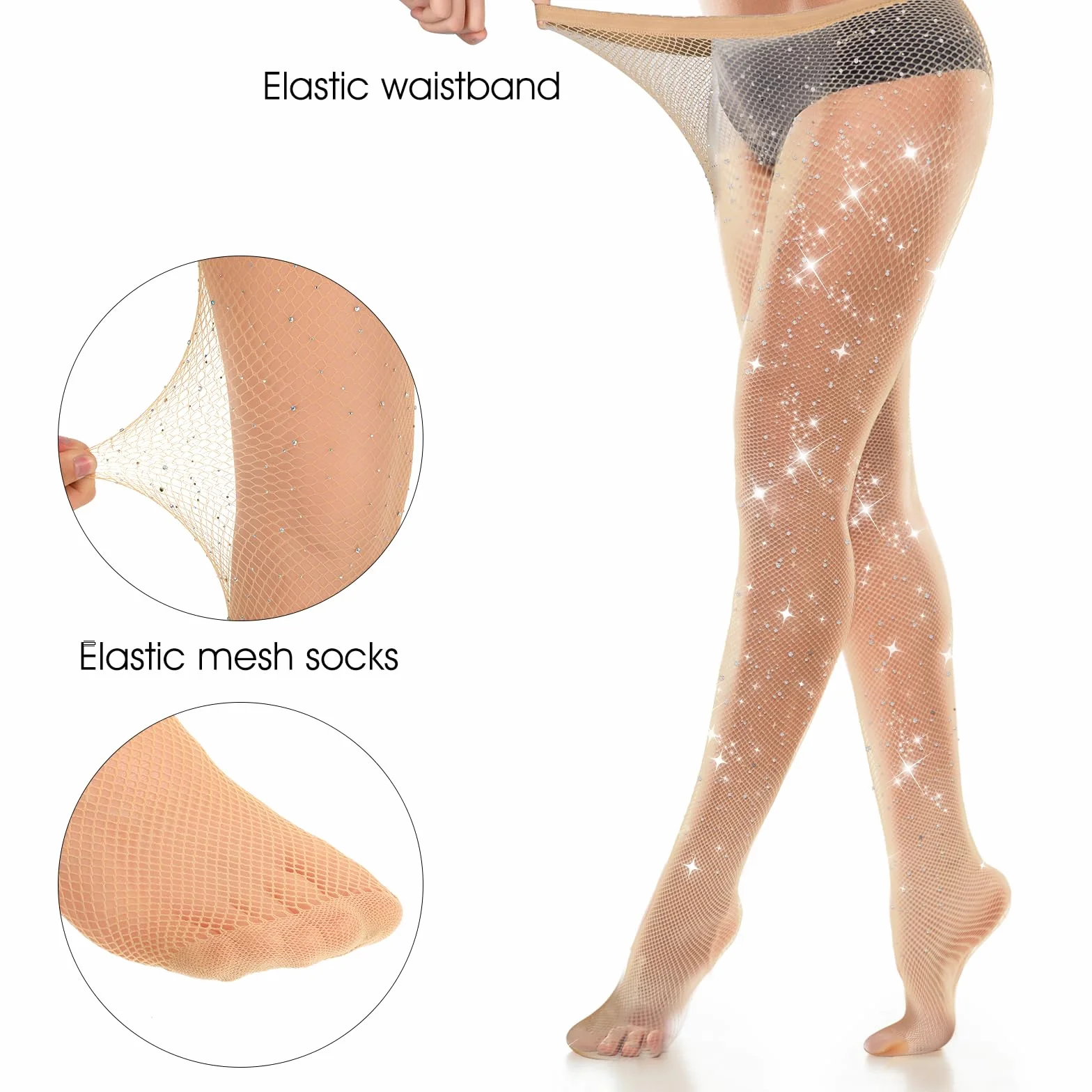 ElevateTech Medias de Red para Mujer, Collants de Cintura Alta de Red en Tono Brillante Color Piel para Baile, Carnaval, Fiesta, Banquete, Espectáculos, Regalos