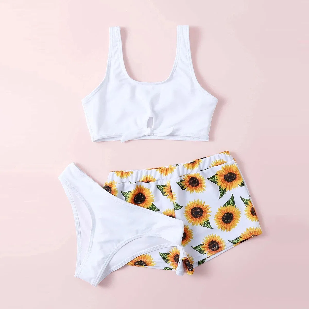 Generisch Deportes trajes de baño niña flor traje de baño verano estampado girasol niñas tres piezas lindo para
