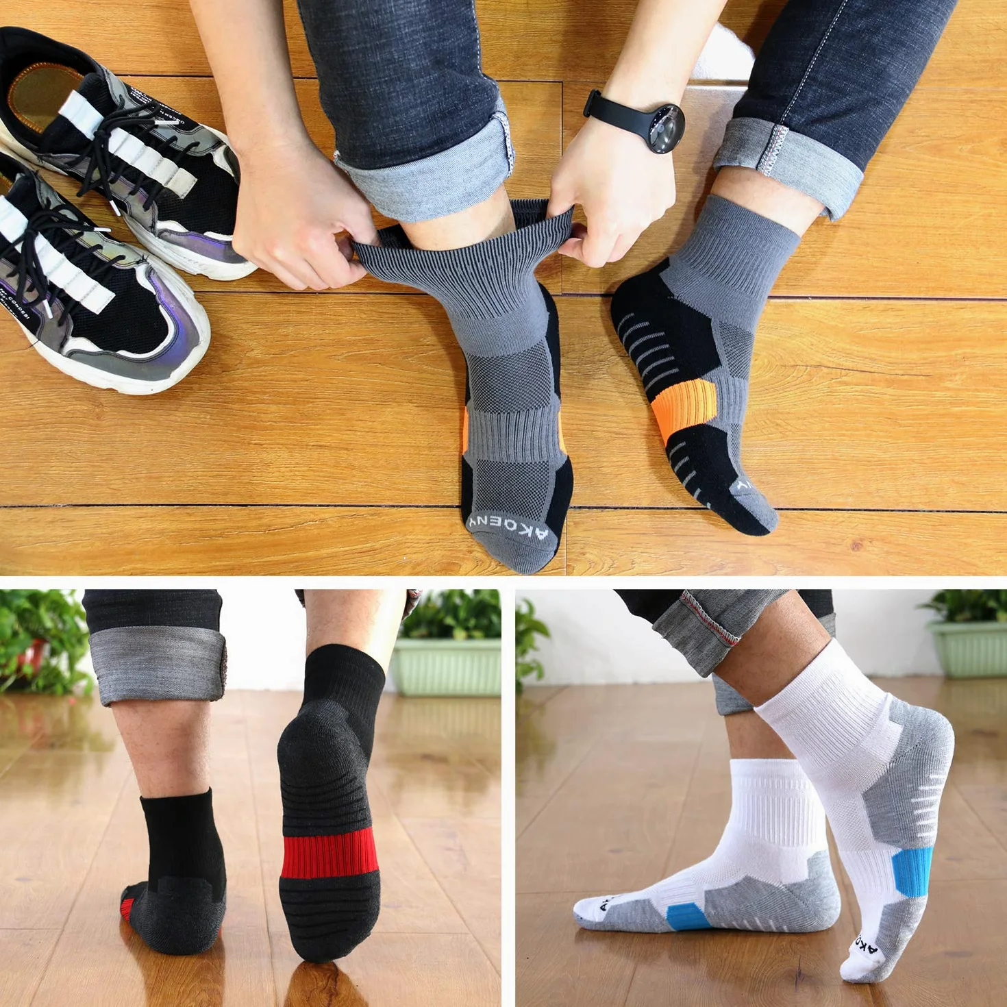 AKOENY Calcetines acolchados para correr para hombre (6 pares)