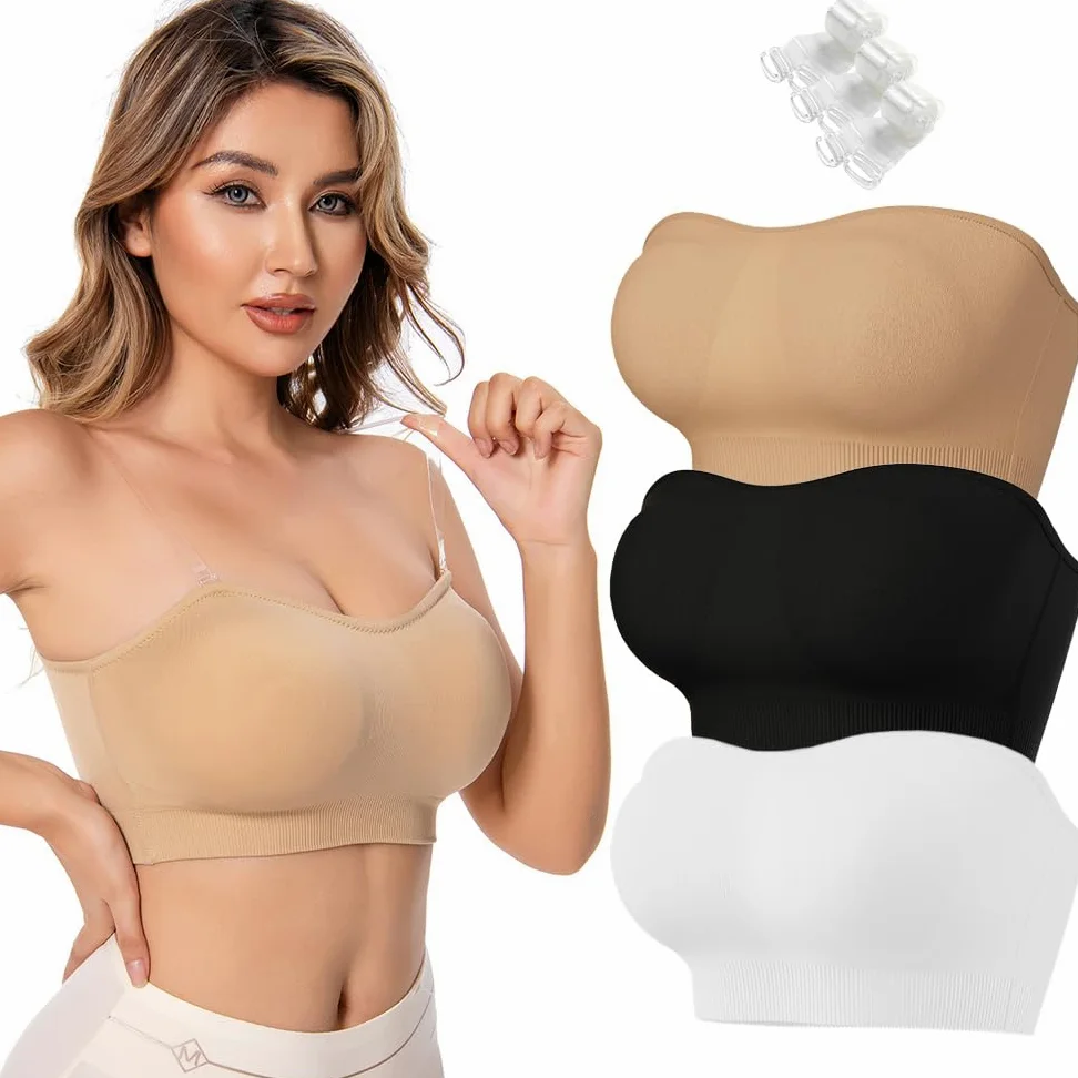 Sujetador Bandeau para Mujer Sujetador Sin Tirantes Bralette Invisible Inalámbrico con Tirantes Acolchados y Convertibles Desmontables Ropa Interior Top de Tubo de Soporte para Todos los Días Boda