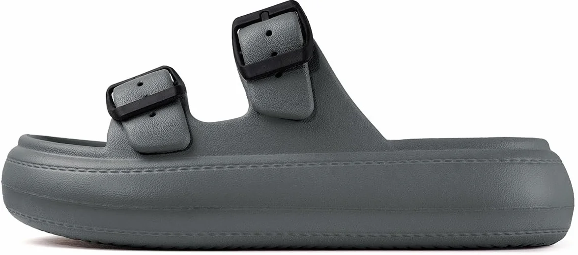 Gaatpot Zapatilla de Baño Niños Niña Chanclas Zapatos de Playa y Piscina Ajustable Doble Hebilla Sandalias Antideslizantes Gris 33/34 EU