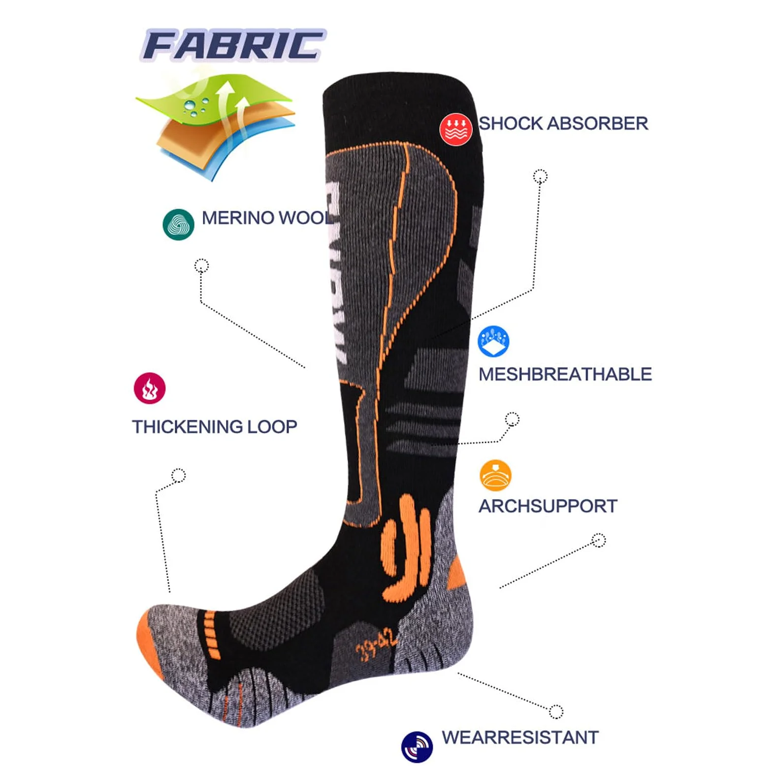 2 Pares Calcetines Esquí Lana Merino Para Hombre y Mujer Térmicos y Resistentes Calcetines Invierno Hasta la Rodilla Ajuste Anatómico Absorbe la humedad para Esquí,Snowboard y Excursionismo