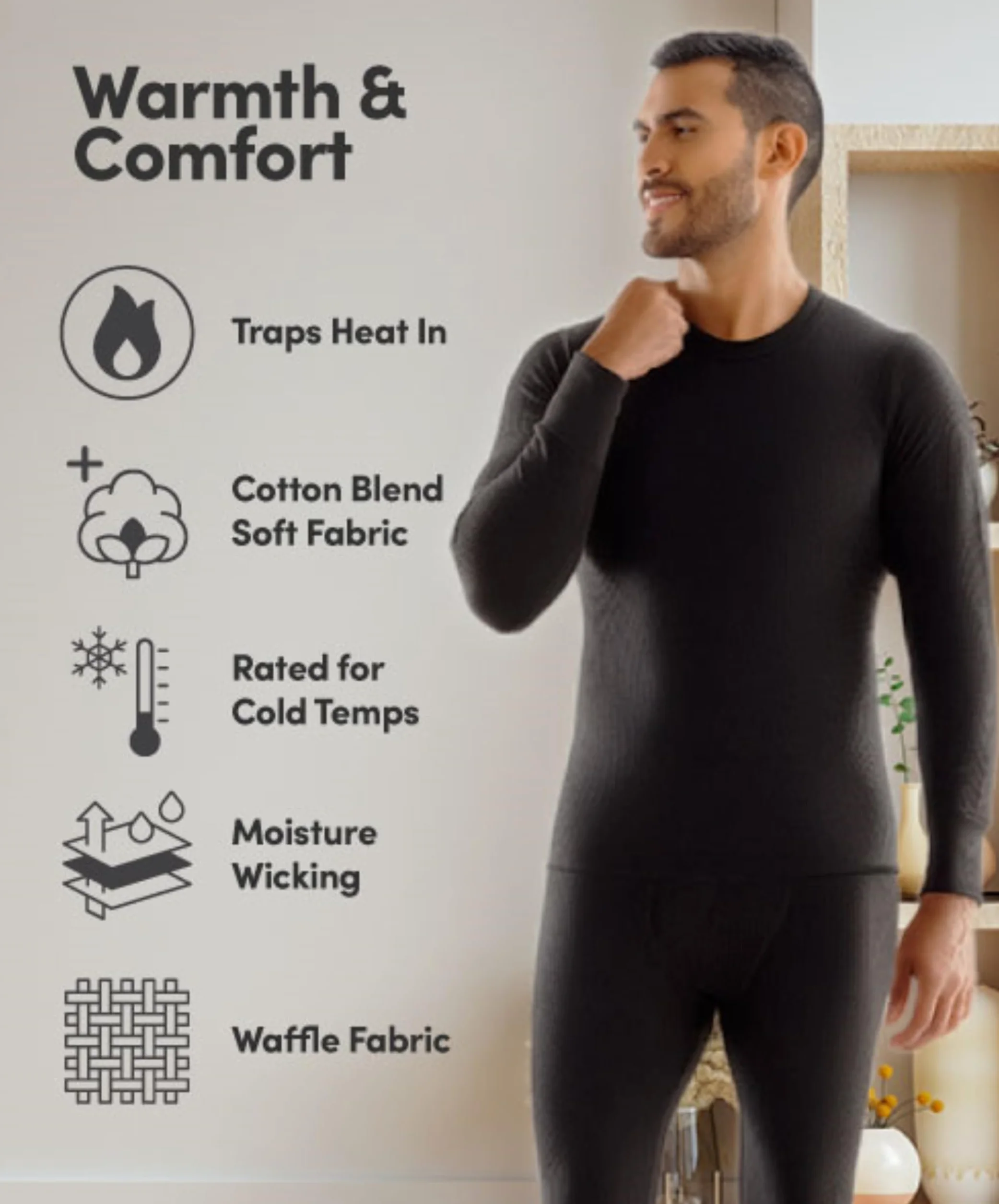 Fruit of the Loom Ropa Interior Térmica de Gofre Reciclado Henley Top (1 Y 2 Paquetes) Camiseta de Pijama Hombre