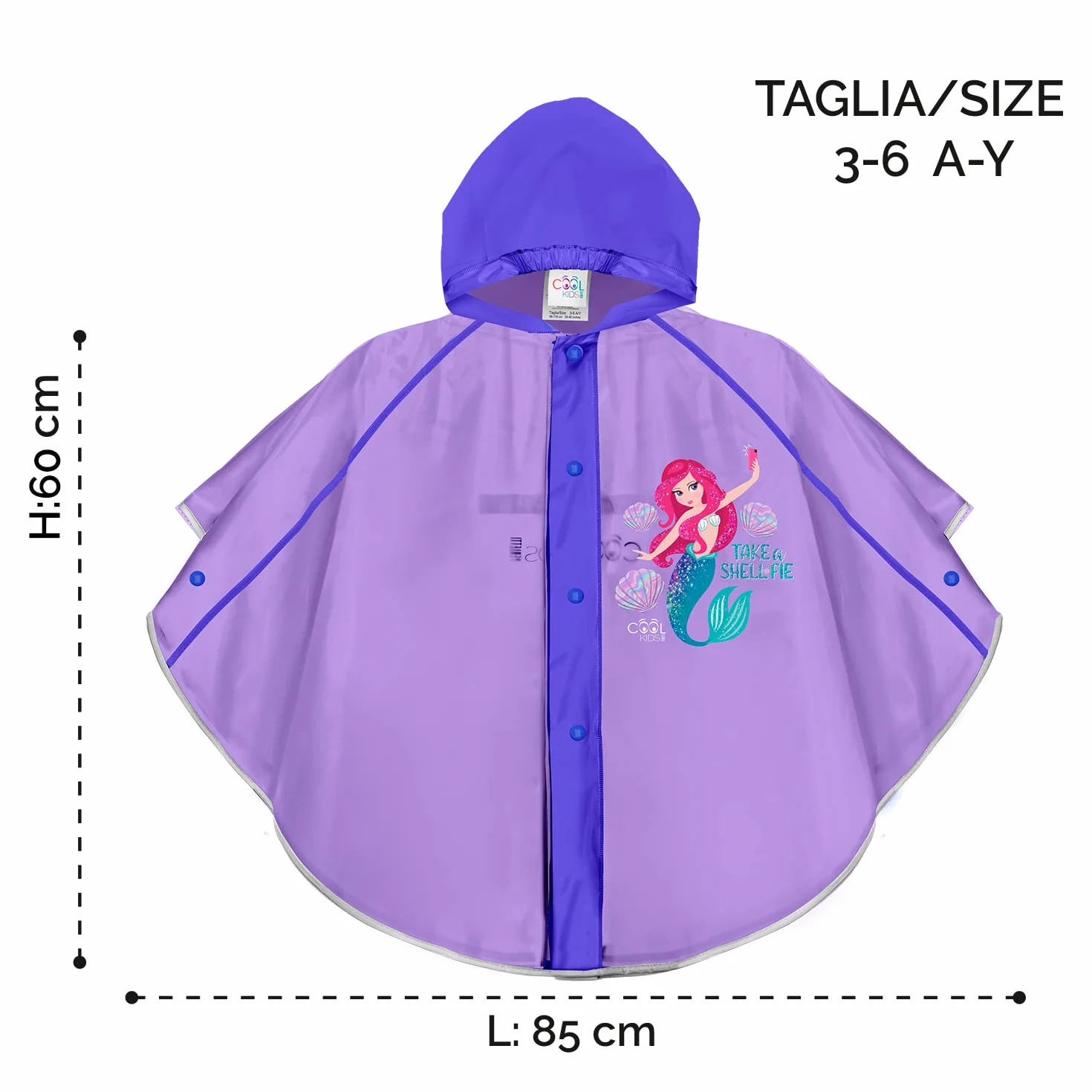 PERLETTI Chubasquero Niñas 3 4 5 6 Años con Sirena - Poncho Impermeable Infantiles con Capucha Rosa Botones a Presión - Ropa de Agua Niña Detalles Reflectantes Little Mermaid