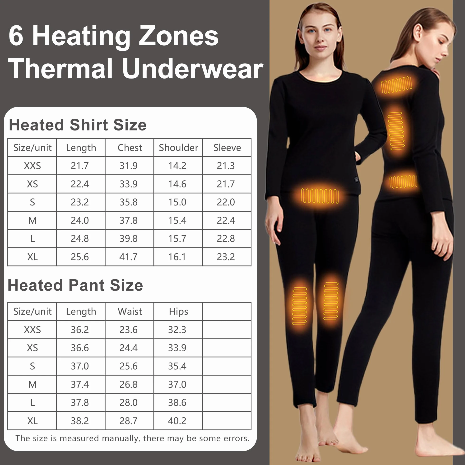 Camisa Y Pantalones Térmicos Eléctricos para Mujeres, con 6 Áreas De Calefacción Y 3 Configuraciones De Temperatura para La Vida Diaria