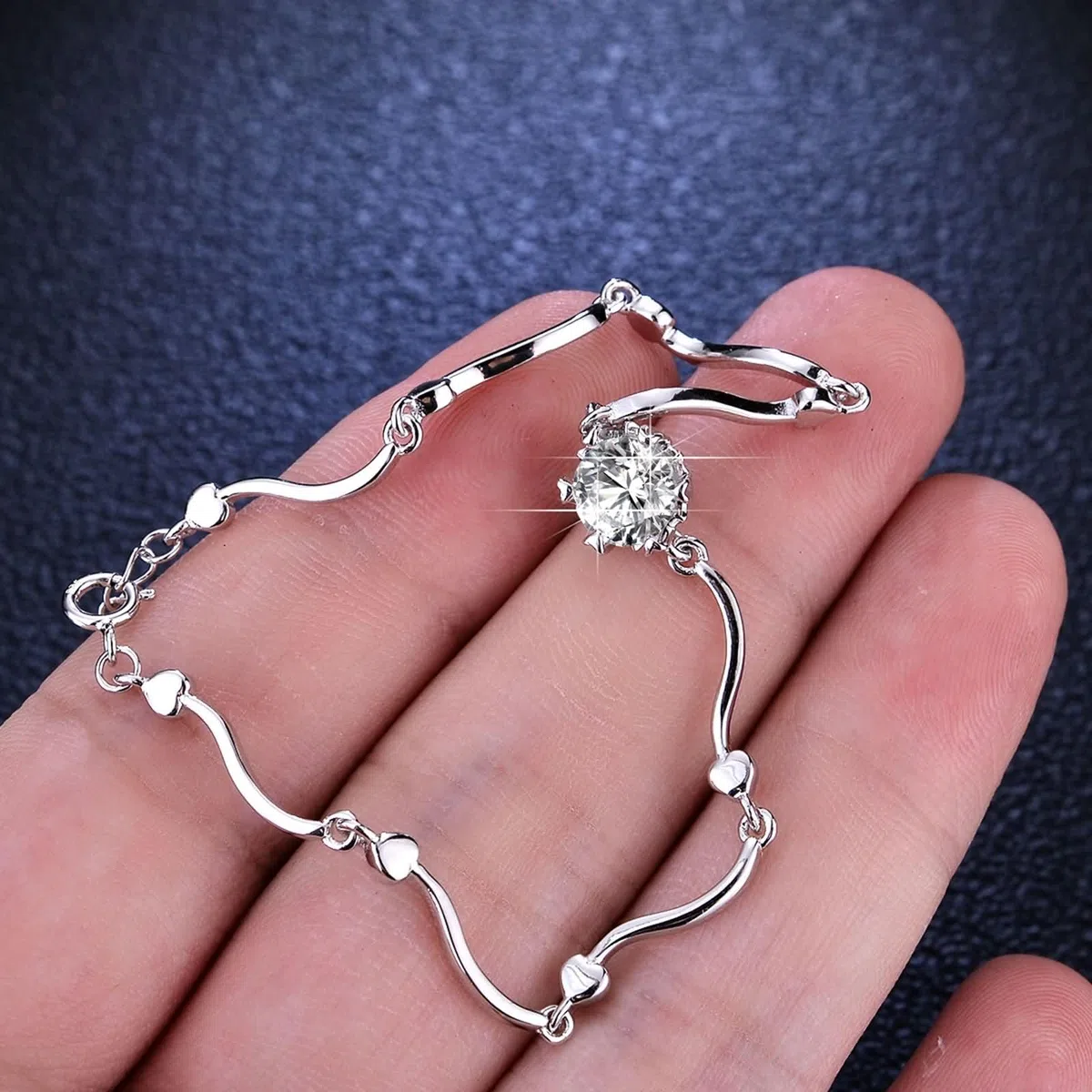 Pulsera Mujer de Oro Blanco 9K / 14K / 18K, Redondo con Diamante Creado de 1ct, Cadena Extensible 16 CM + 5 CM, Pulseras Mujer Plata