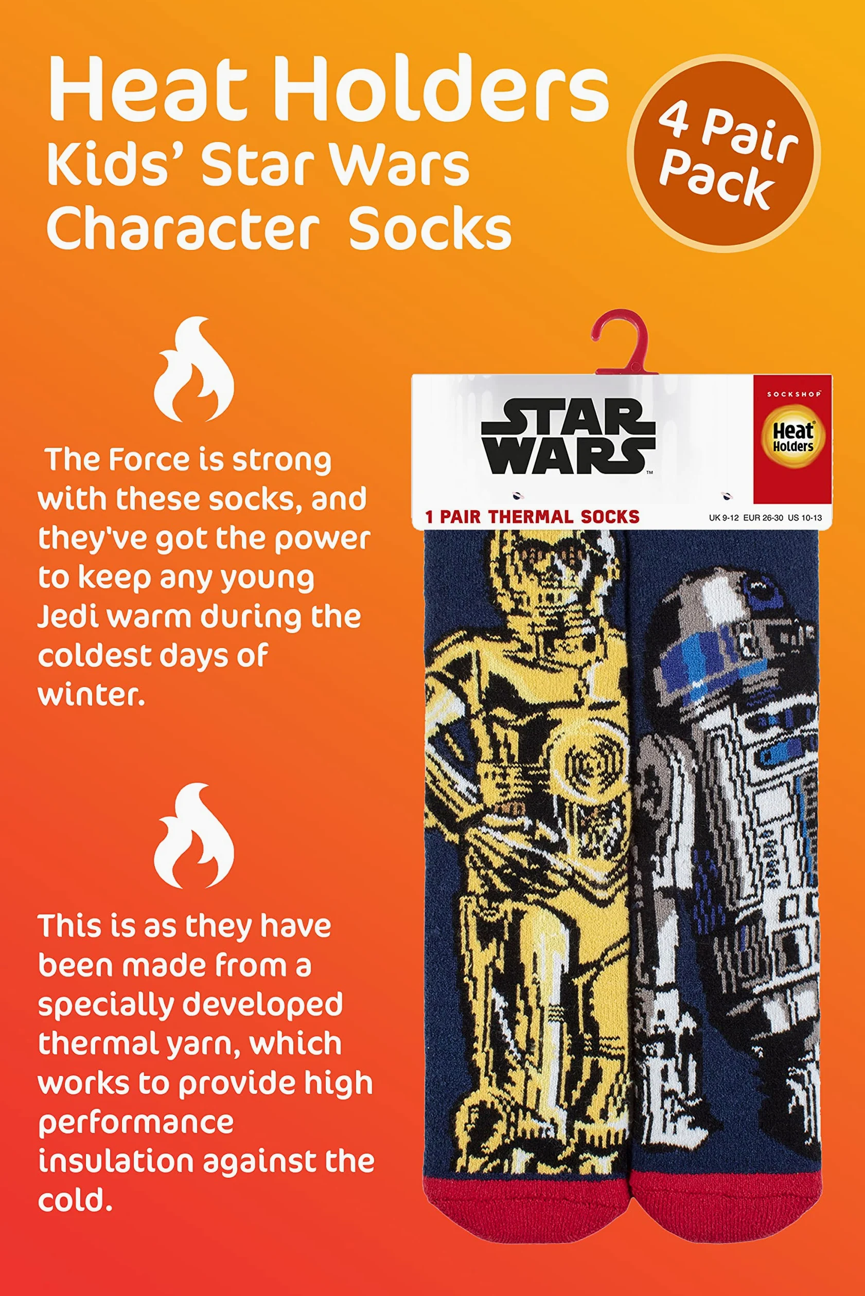HEAT HOLDERS - Pack De 4 Pares De Calcetines Térmicos Star Wars Para Niños, Gruesos Y Cálidos