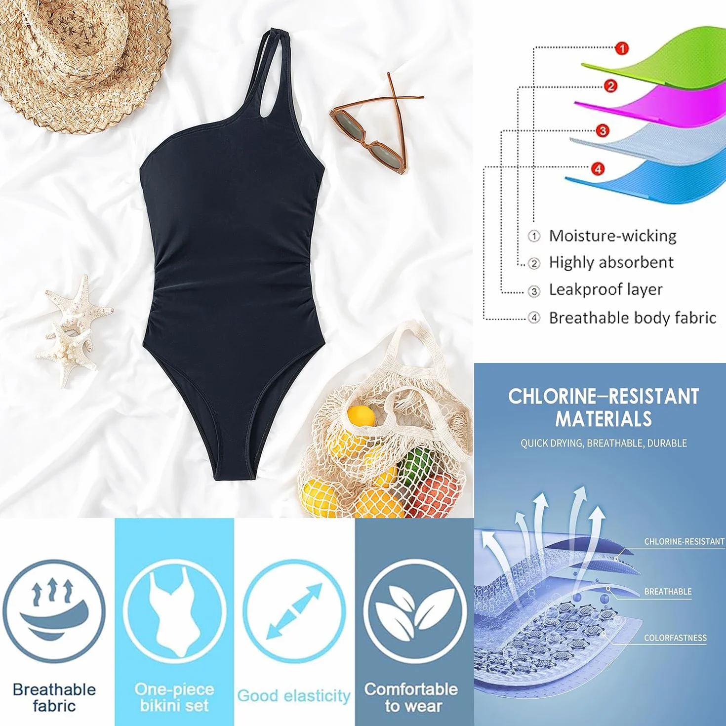 USUN Trajes de Baño De Una Pieza para Mujer Alta Cuello en V Control de Barriga Fruncido Bañador Reductores Barriga Monokinis Cintura Vintage Push Up Sexy Slim Fit Cintura Alta Bikini