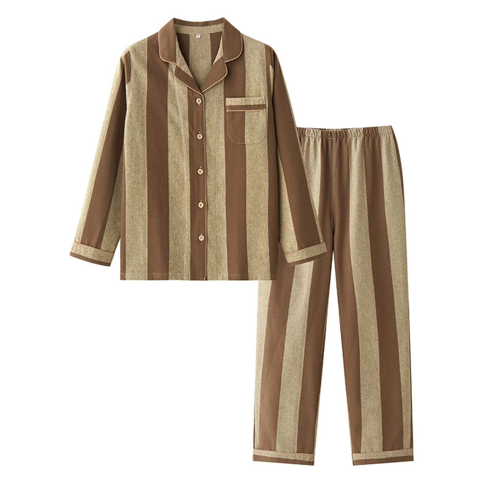 BOMEETSIA Conjunto De Dos Piezas De Pijama De Algodón para Mujer, Traje De Manga Larga para El Hogar De La Pareja, Felpa Cepillada De Algodón Hecha A Mano,marrón,S (Peso 5-105 Catties)