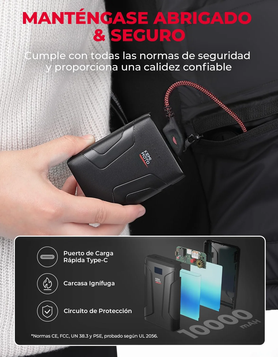 KEMIMOTO Chaleco Calefactable Mujer Control APP 10000 mAh 4 Zonas Calefactoras