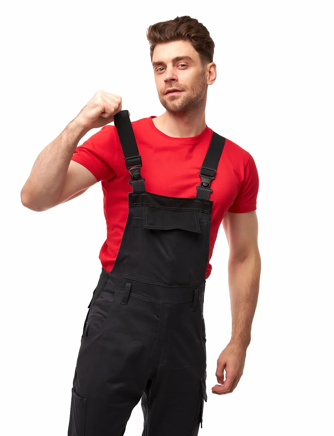 strongAnt Pantalón de trabajo para hombres, pantalón con tirantes de estiramiento, pantalón de trabajo con bolsillos para rodilleras, negro, gris, blanco
