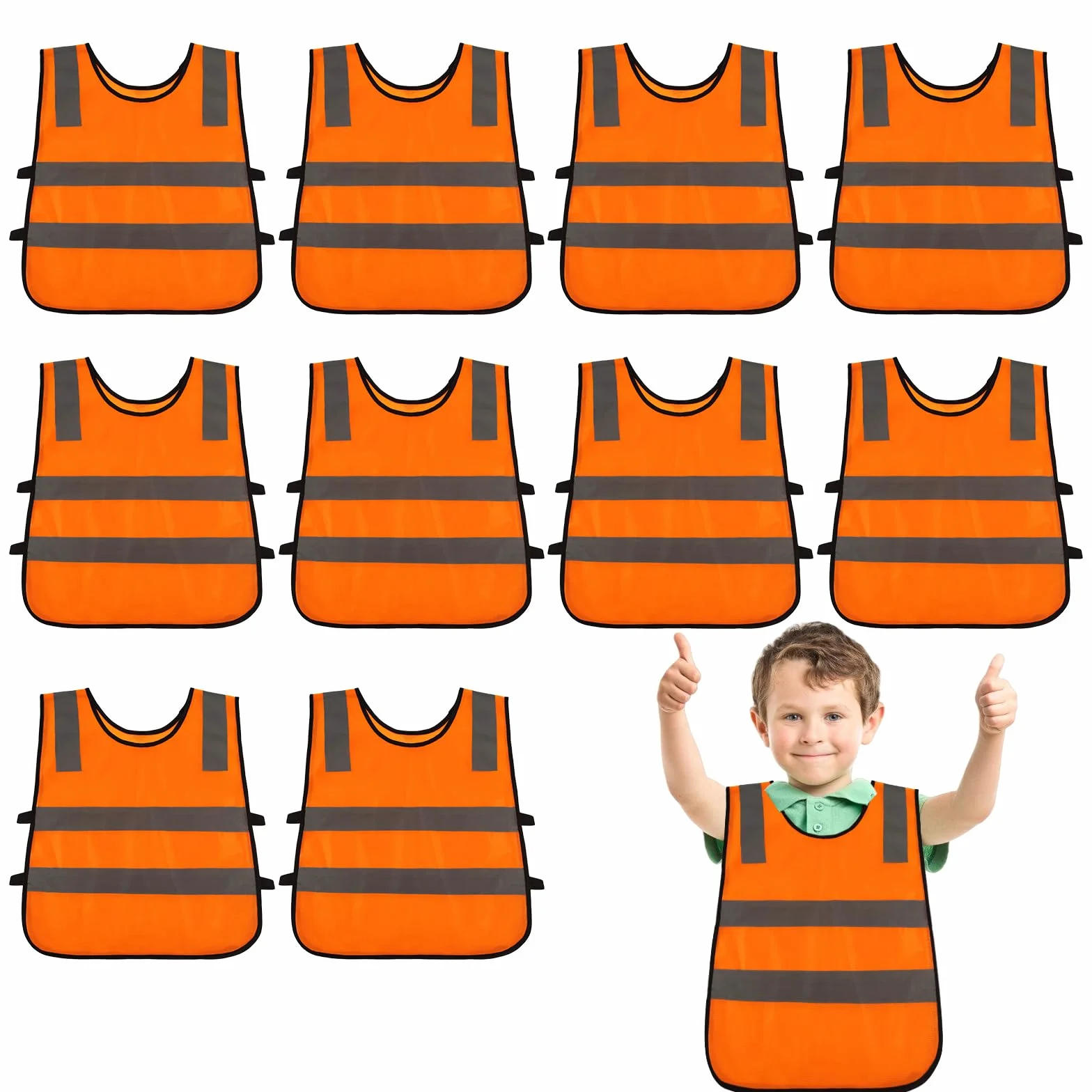 10 Piezas Chaleco Reflectante Niño, Chaleco Reflectante para Niños, Chaleco de Seguridad para Niños 3-12 Años, Chaqueta de Alta Visibilidad para Noche Ejecutar Ciclismo Camino al Colegio (Naranja)