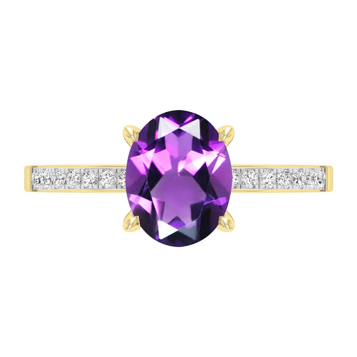 Dazzlingrock Collection Anillo de compromiso de oro amarillo de 14 quilates con piedras preciosas ovaladas y diamantes blancos redondos de 9 x 7 mm para mujer, Oro amarillo Amatista Diamante blanco