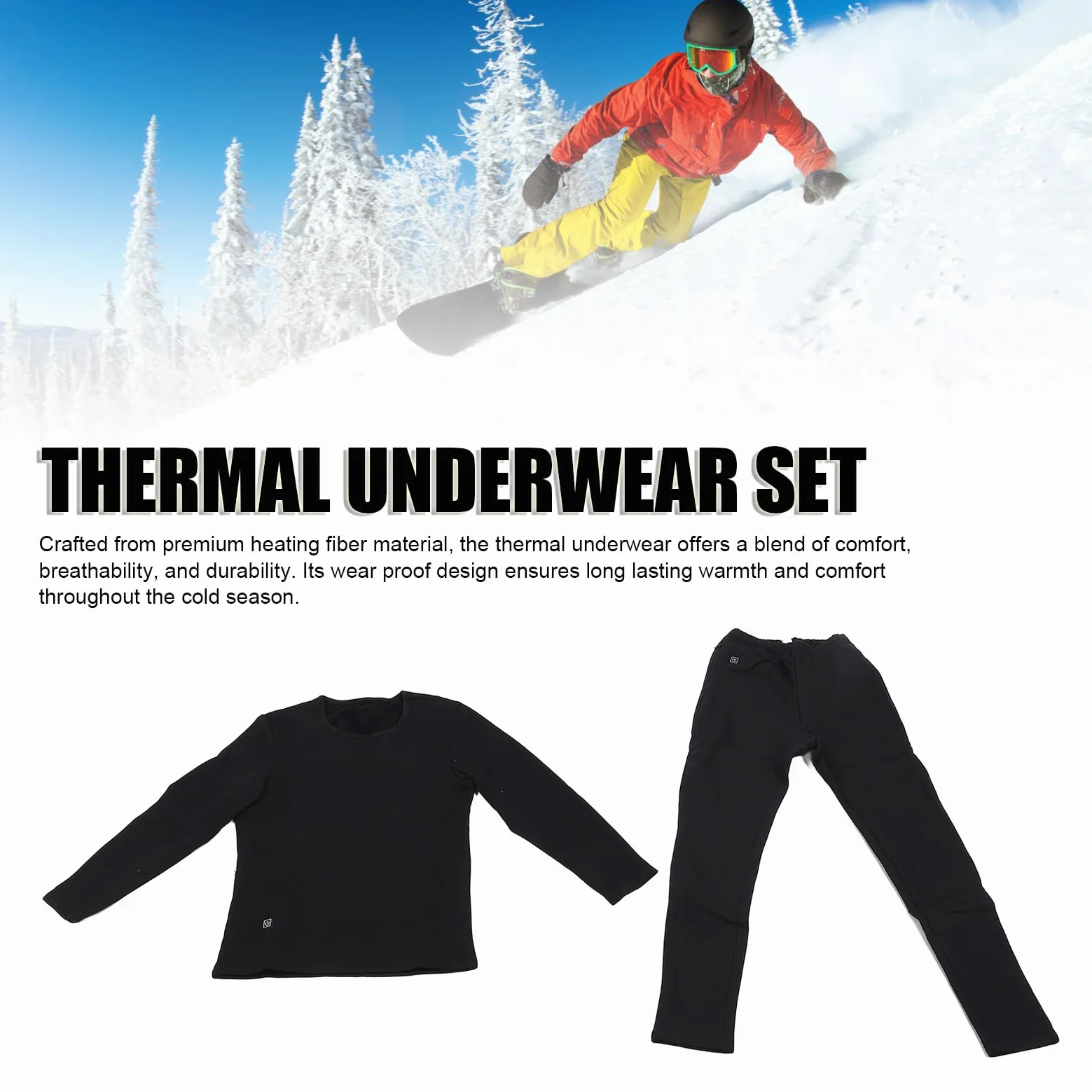 Conjunto de Ropa Interior Térmica con Calefacción para Actividades de Invierno Calentamiento Rápido y Tela Duradera de 5 V Negro M (Mujer)