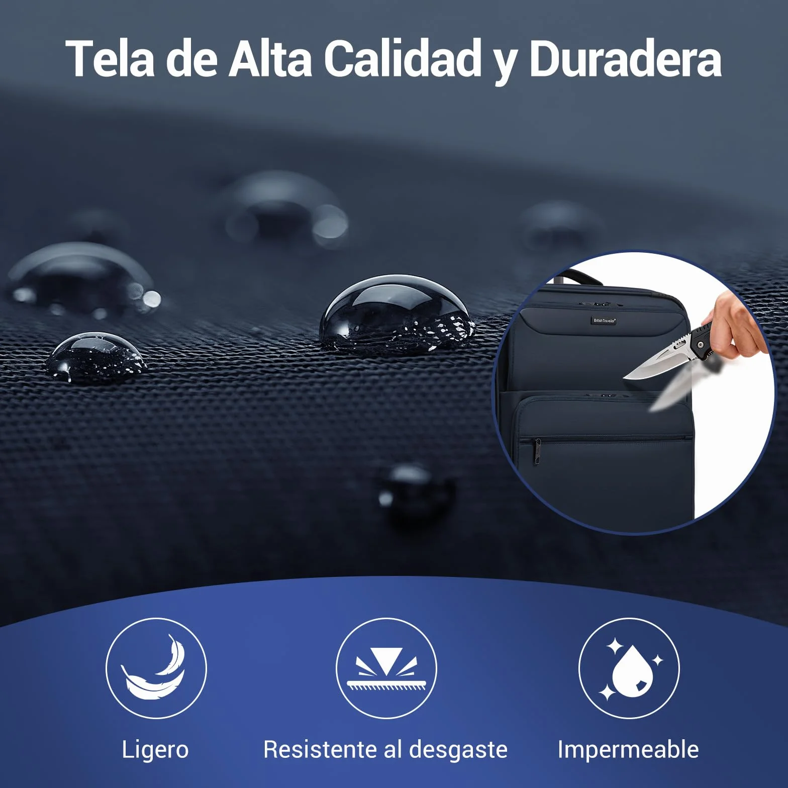 British Traveller Maleta Cabina 57,5cm Trolley Rígido con 4 Ruedas Giratorias y Cerrado TSA, Azul