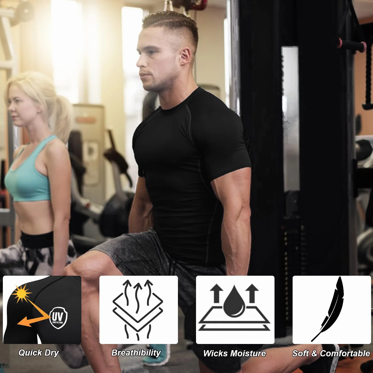 HYCOPROT Compresión para Hombres Camiseta de Compresión de Manga Corta Camiseta de Entrenamiento Capa Base Deportiva de Secado Rápido Camisetas para Correr Tops