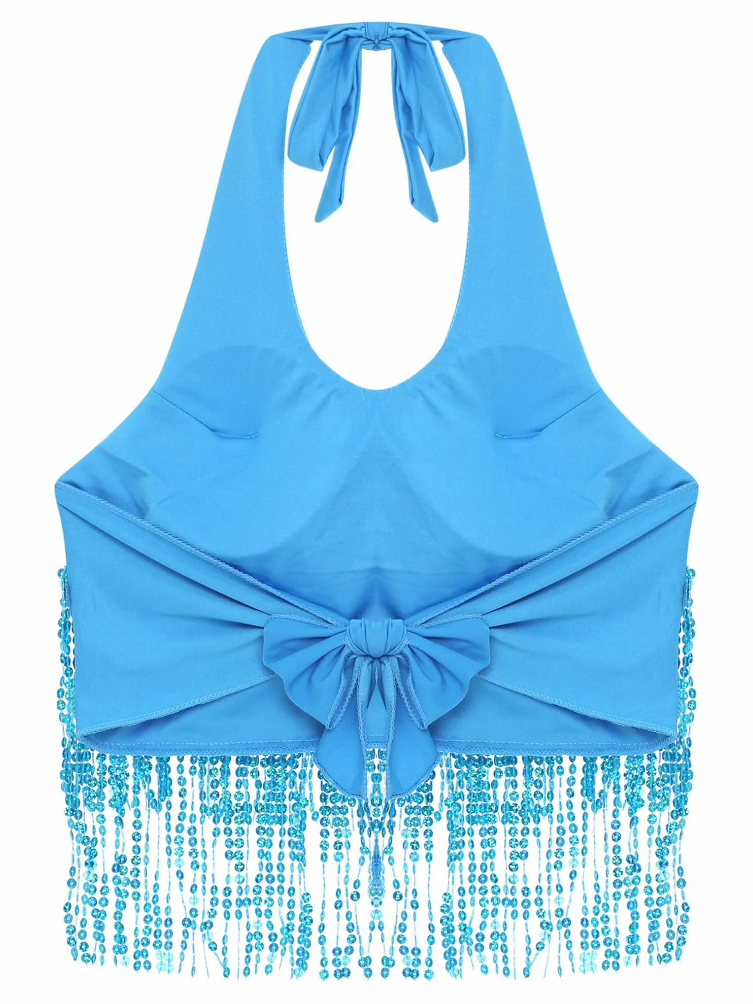 Freebily Top Danza del Vientre Mujer Camiseta Sin Mangas Crop Top con Flecos Disfraz Halloween