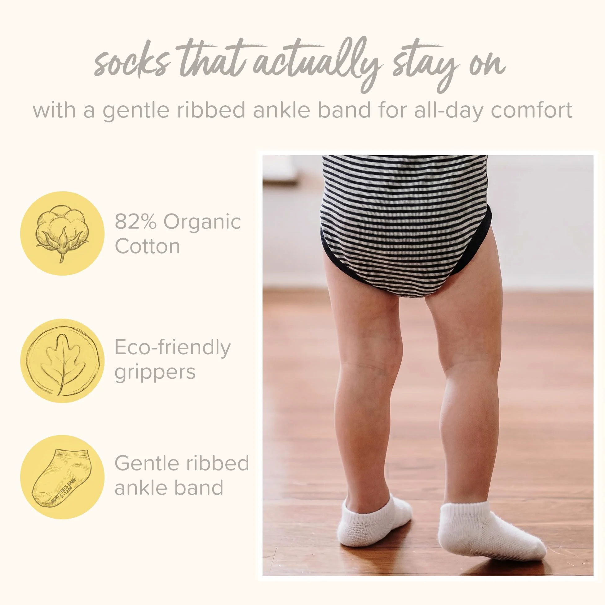 Burt's Bees Baby Socks, 6-pack Ankle Or Crew With Non-slip Grips, Made With Organic Cotton Calcetines casuales Unisex bebé (Pack de 6)