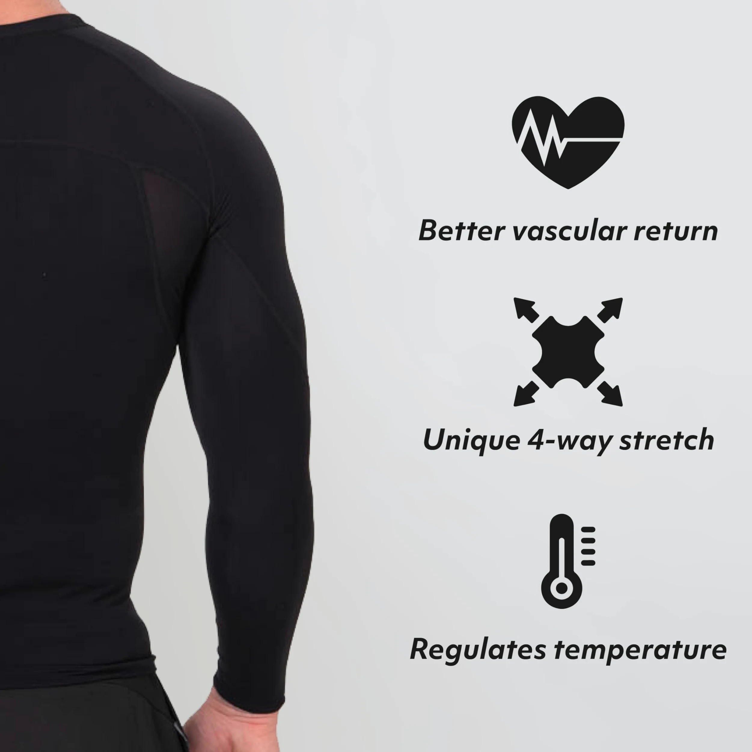 Camisa de compresión para hombre con recuperación muscular y soporte articular para el gimnasio, correr y más, capa base térmica, comodidad inigualable, absorbe la humedad (negro)