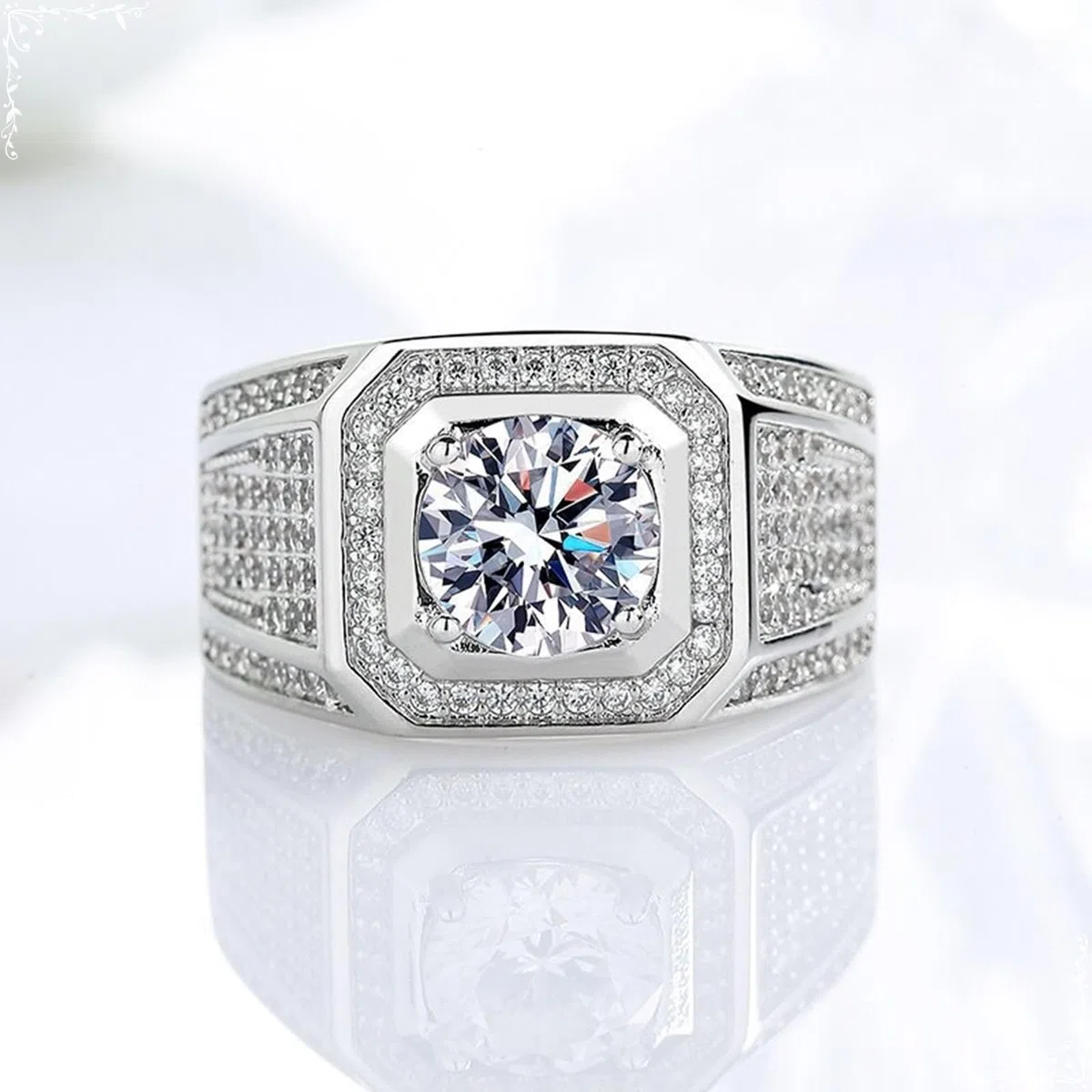 Wycian Anillo para hombre de oro blanco y mujer, plata de ley 9 K, moissanita, banda ancha con cuatro garras, tamaño 54 (17,2), moderno para madre Acción de Gracias personalizado