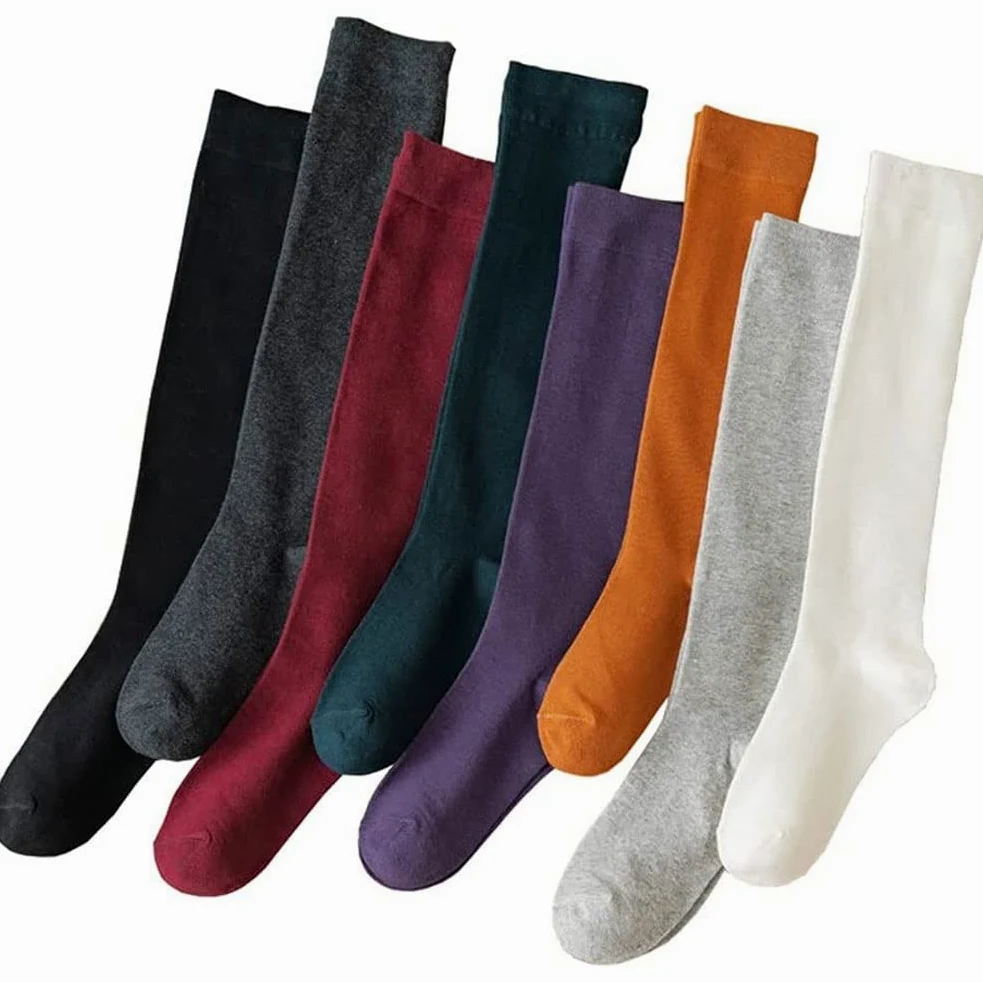 8 Pares de Calcetines de Tubo Largos de algodón Retro for Mujer, Calcetines hasta la Rodilla, Calcetines de algodón, Calcetines de Pantorrilla de Color sólido for Mujer
