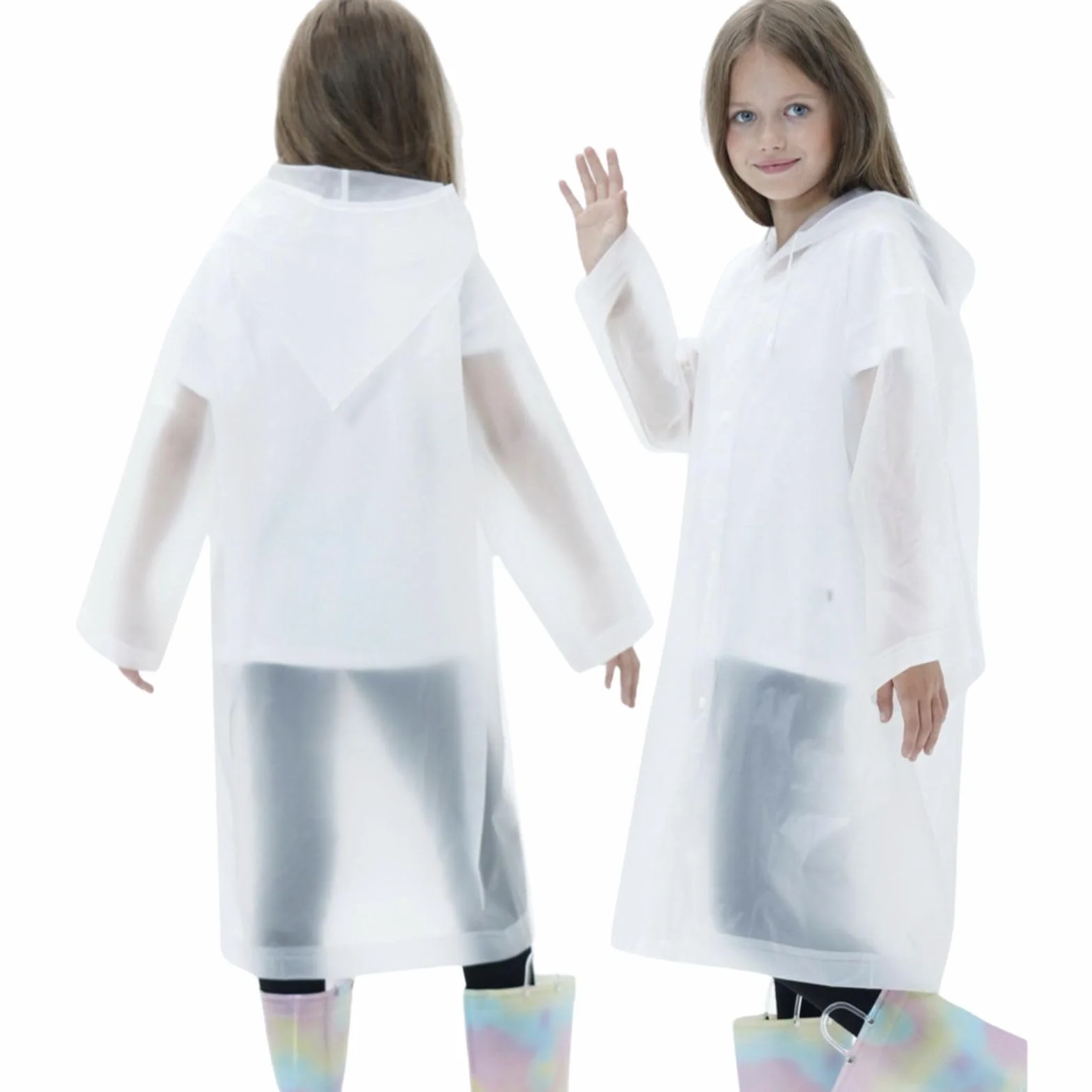 Chubasquero Niño. Chubasquero Niña Impermeable. Altura niño o niña entre 120-150 cm. (FR/ES, Edad, 5 años, 10 años, Regular, Blanco)