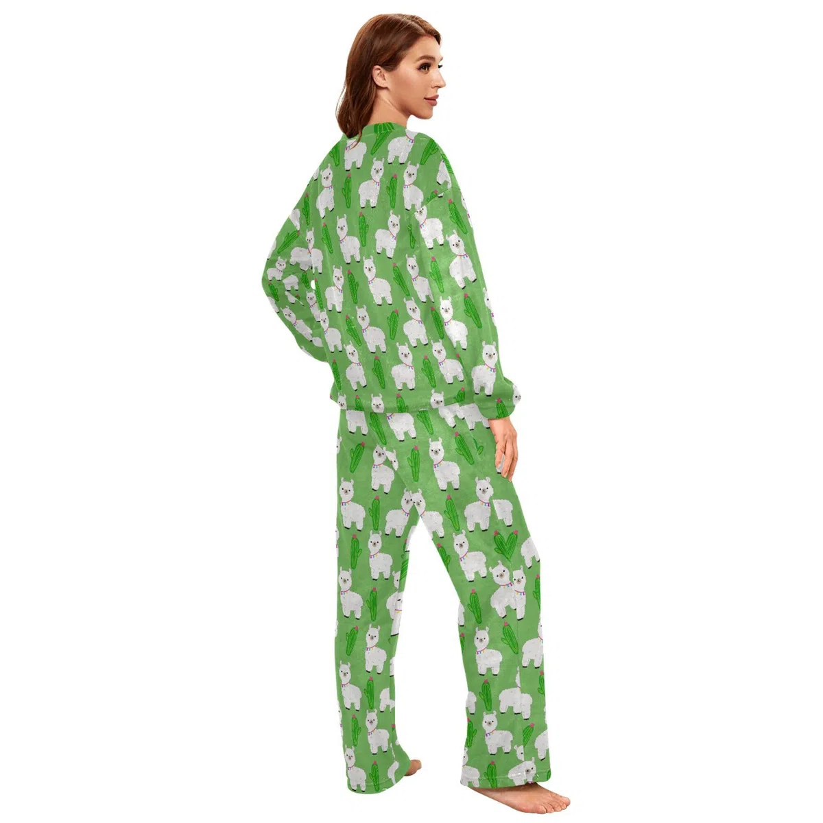 ALAZA Conjunto de pijama de forro polar para mujer, lindo panda y bambú, ropa de descanso de dos piezas, ropa de dormir térmica, pijama súper suave, talla S